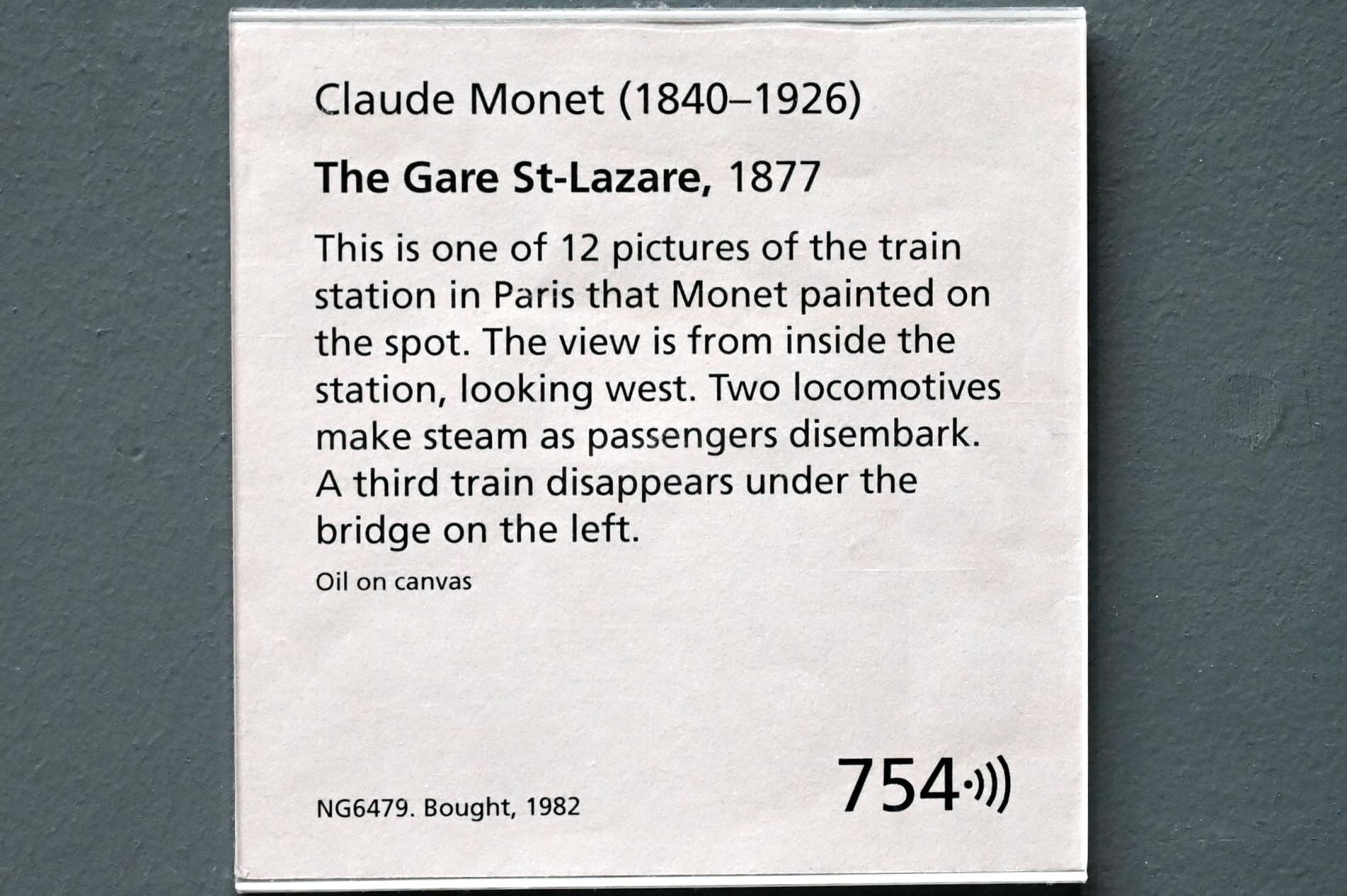 Claude Monet (1864–1925), Bahnhof Paris-Saint-Lazare, London, National Gallery, Saal 44, 1877, Bild 2/2
