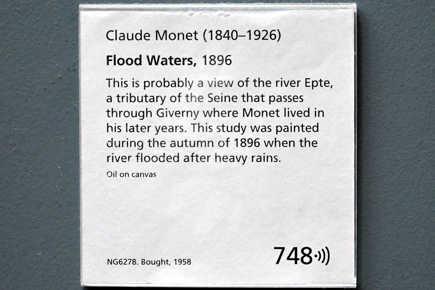 Claude Monet (1864–1925), Hochwasser, London, National Gallery, Saal 44, 1896, Bild 2/2