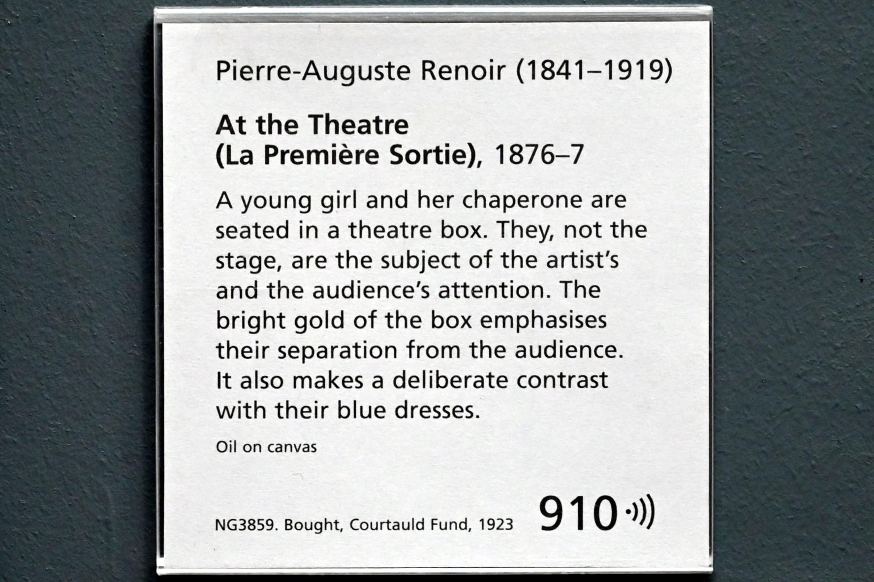 Auguste Renoir (Pierre-Auguste Renoir) (1866–1918), Im Theater (Der erste Ausgang), London, National Gallery, Saal 44, 1876–1877, Bild 2/2