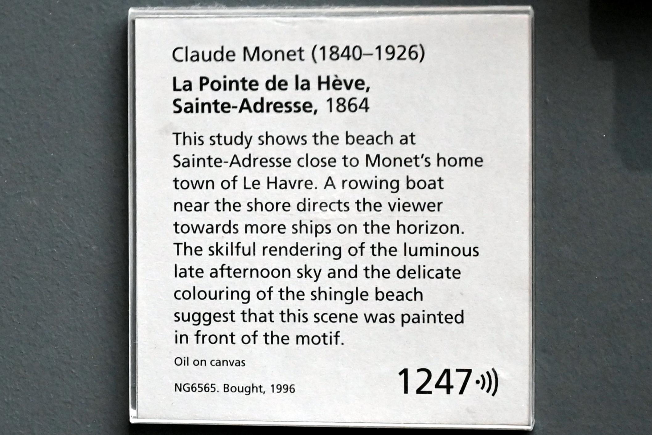 Claude Monet (1864–1925), La Pointe de la Heve in Sainte-Adresse, London, National Gallery, Saal 44, 1864, Bild 2/2