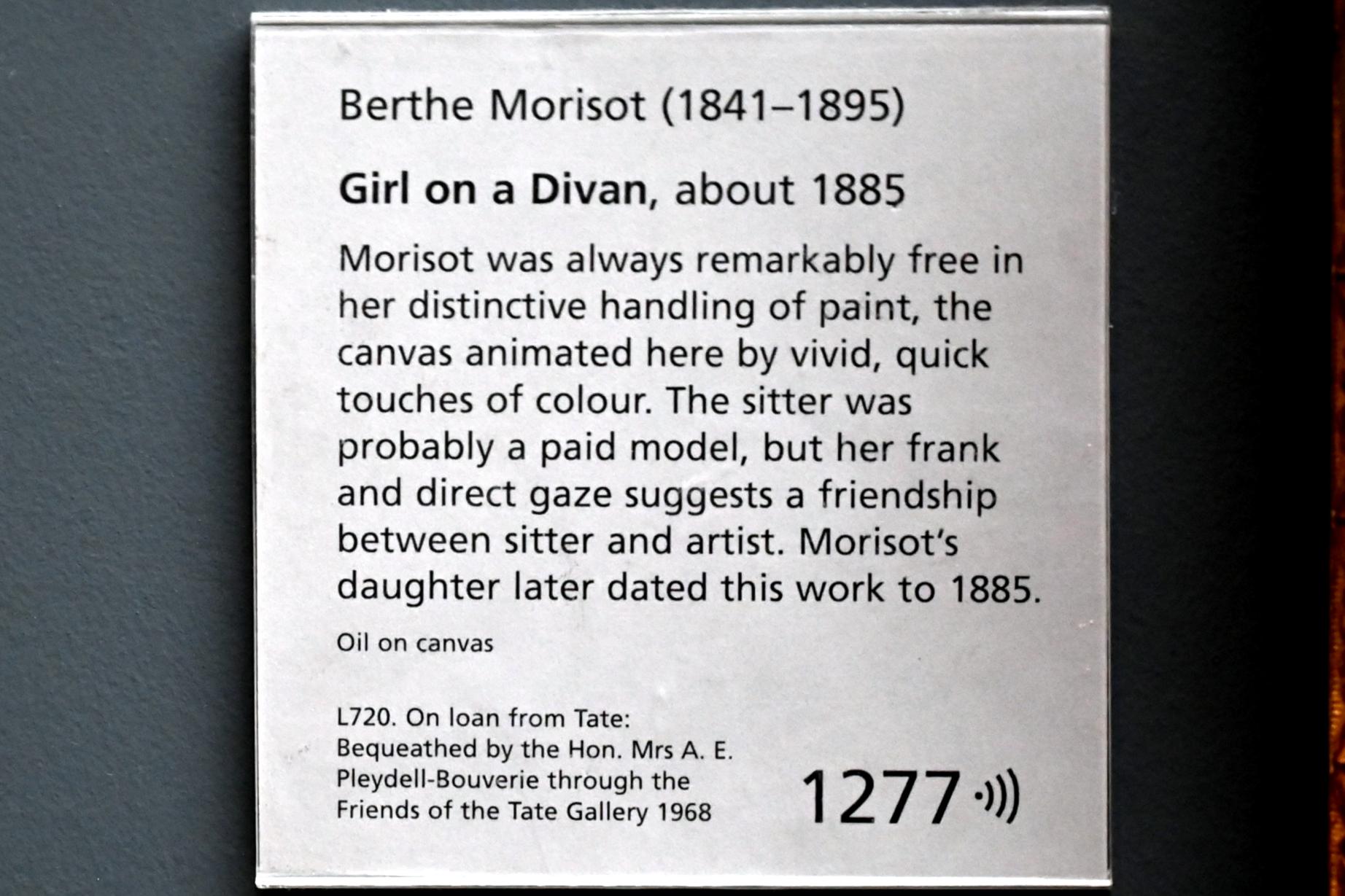 Berthe Morisot (1870–1894), Mädchen auf einem Sofa, London, National Gallery, Saal 44, um 1885, Bild 2/2