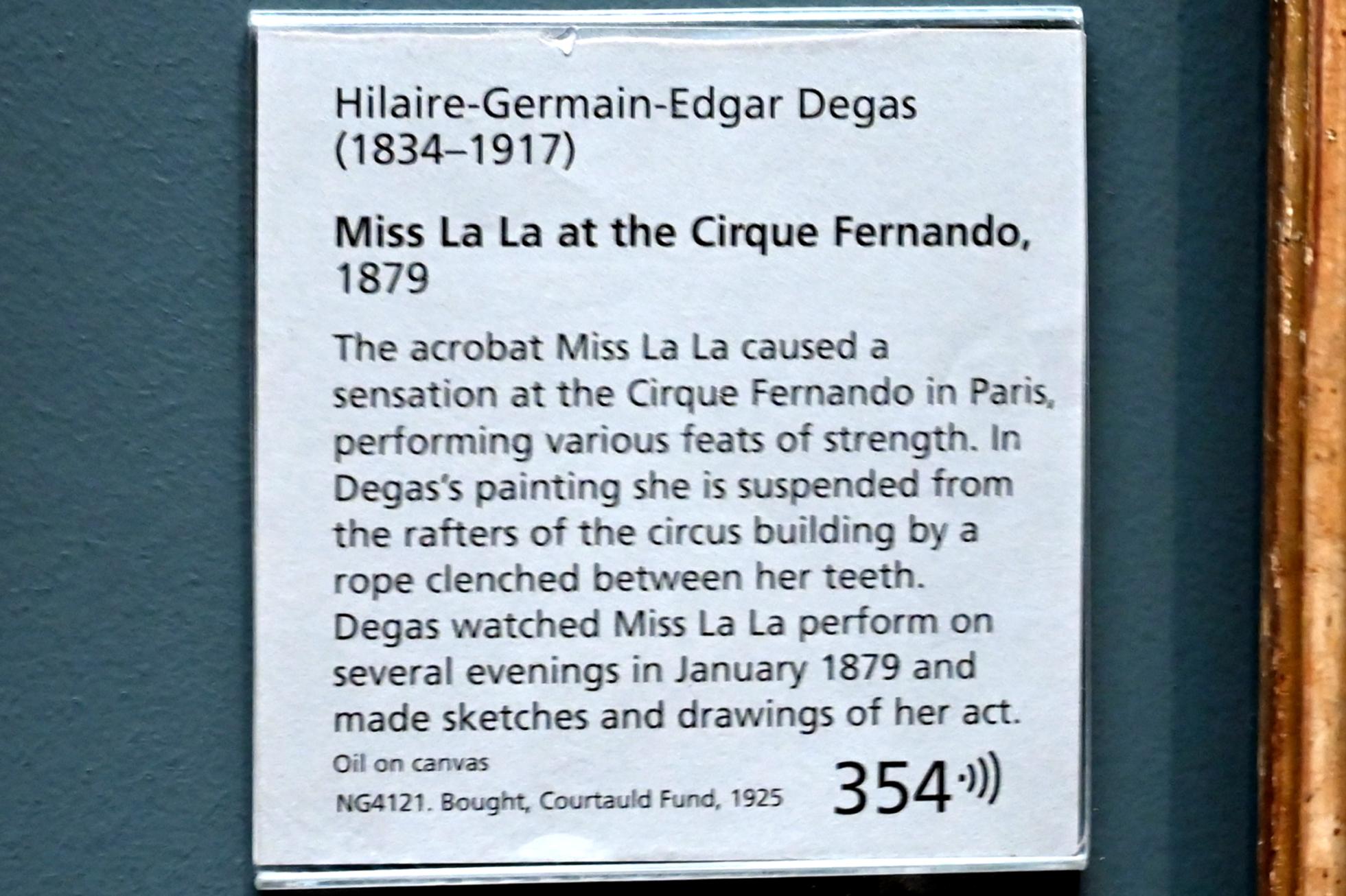 Edgar Degas (1855–1909), Miss Lala im Zirkus Fernando, London, National Gallery, Saal 44, 1879, Bild 2/2