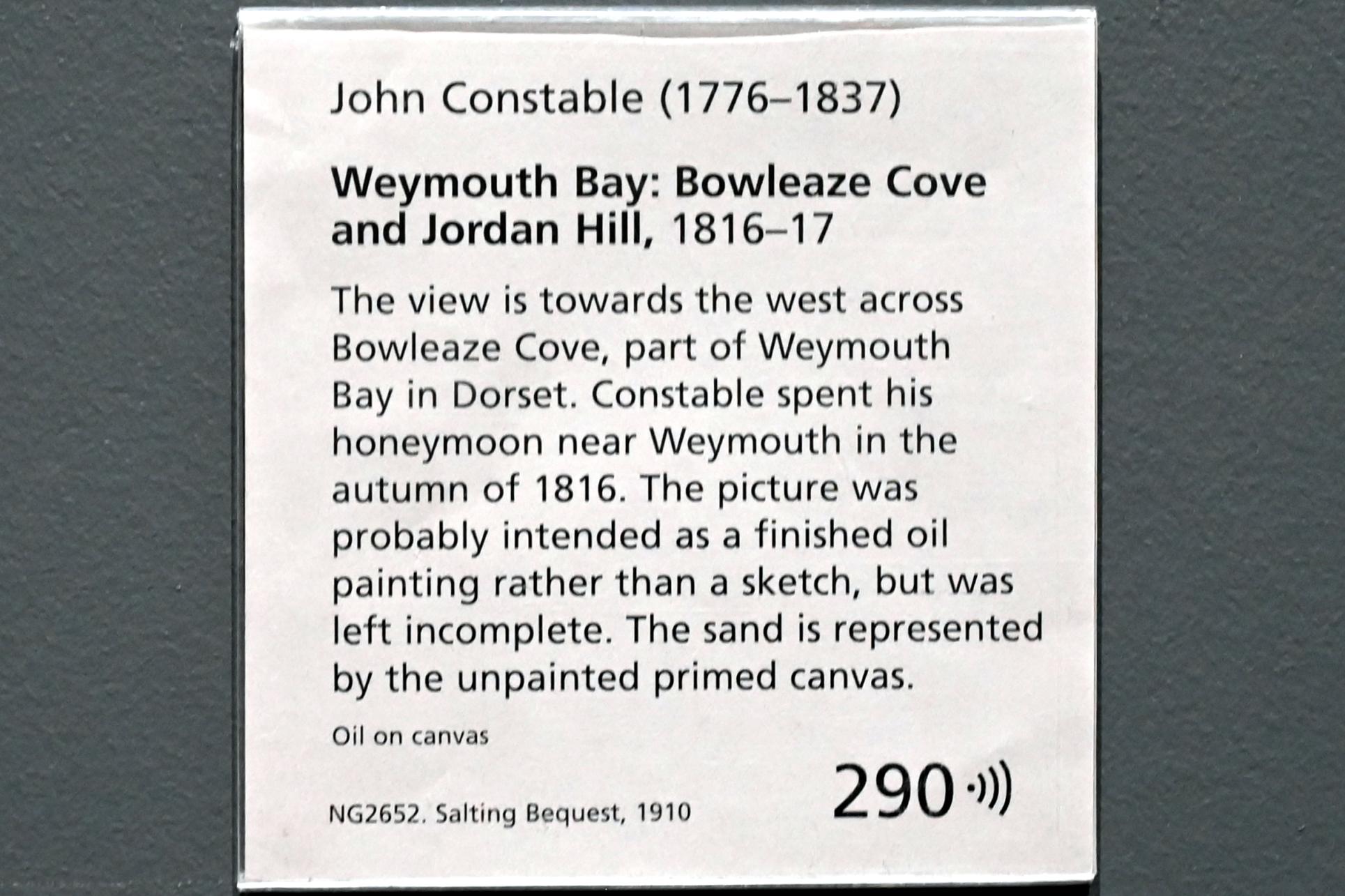 John Constable (1804–1837), Bowleaze Cove und Jordan Hill in der Bucht von Weymouth, London, National Gallery, Saal 45, 1816–1817, Bild 2/2