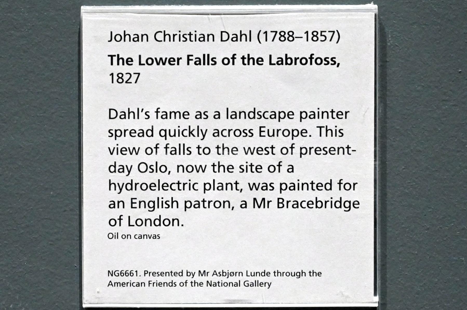 Johan Christian Clausen Dahl (1815–1852), Die unteren Wasserfälle des Labrofoss, London, National Gallery, Saal 45, 1827, Bild 2/2