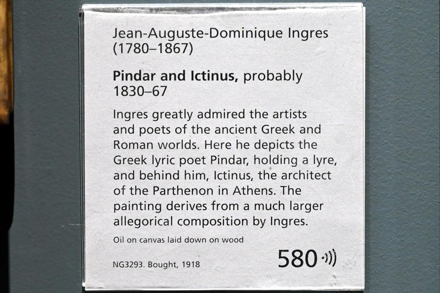 Jean-Auguste-Dominique Ingres (1805–1856), Pindar und Iktinos, London, National Gallery, Saal 45, 1830–1867, Bild 2/2