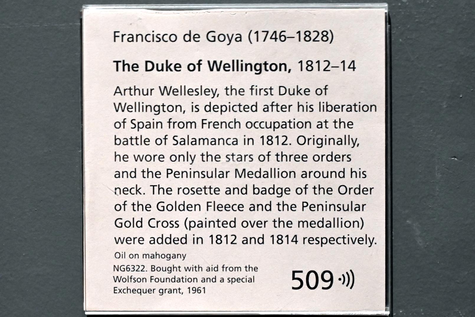 Francisco de Goya (Francisco José de Goya y Lucientes) (1779–1820), Porträt des Arthur Wellesley, 1. Duke of Wellington, London, National Gallery, Saal 45, 1812–1814, Bild 2/2