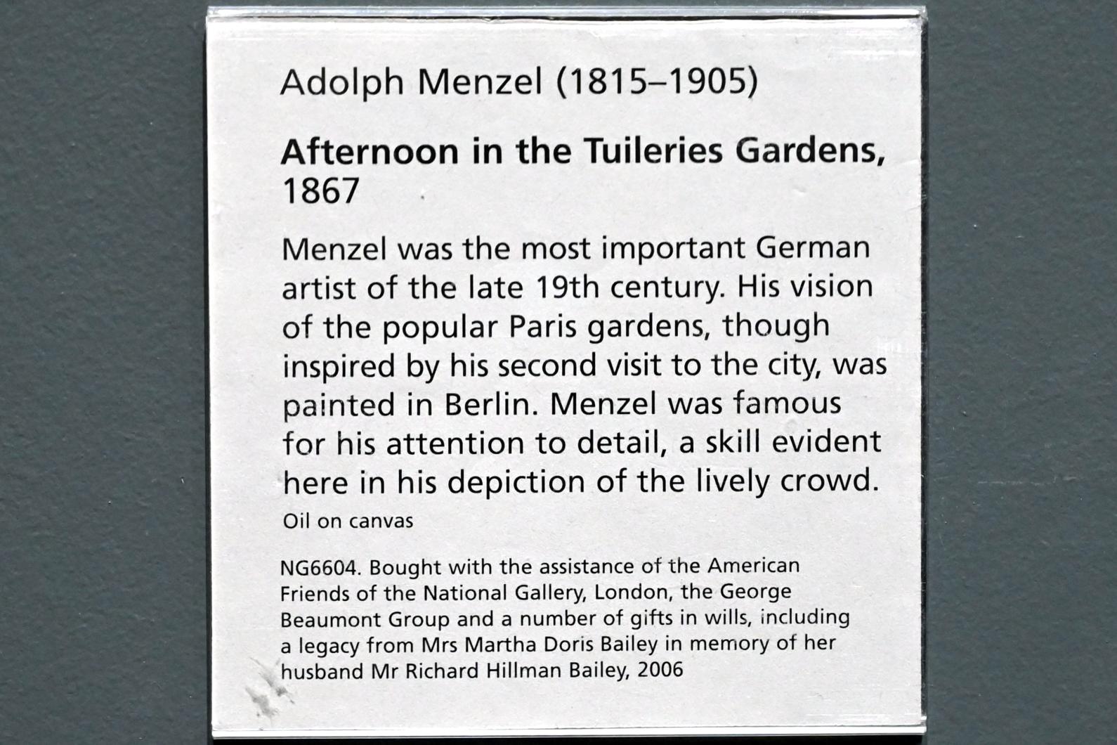 Adolph von Menzel (1844–1888), Nachmittags im Jardin des Tuileries, London, National Gallery, Saal 45, 1867, Bild 2/2
