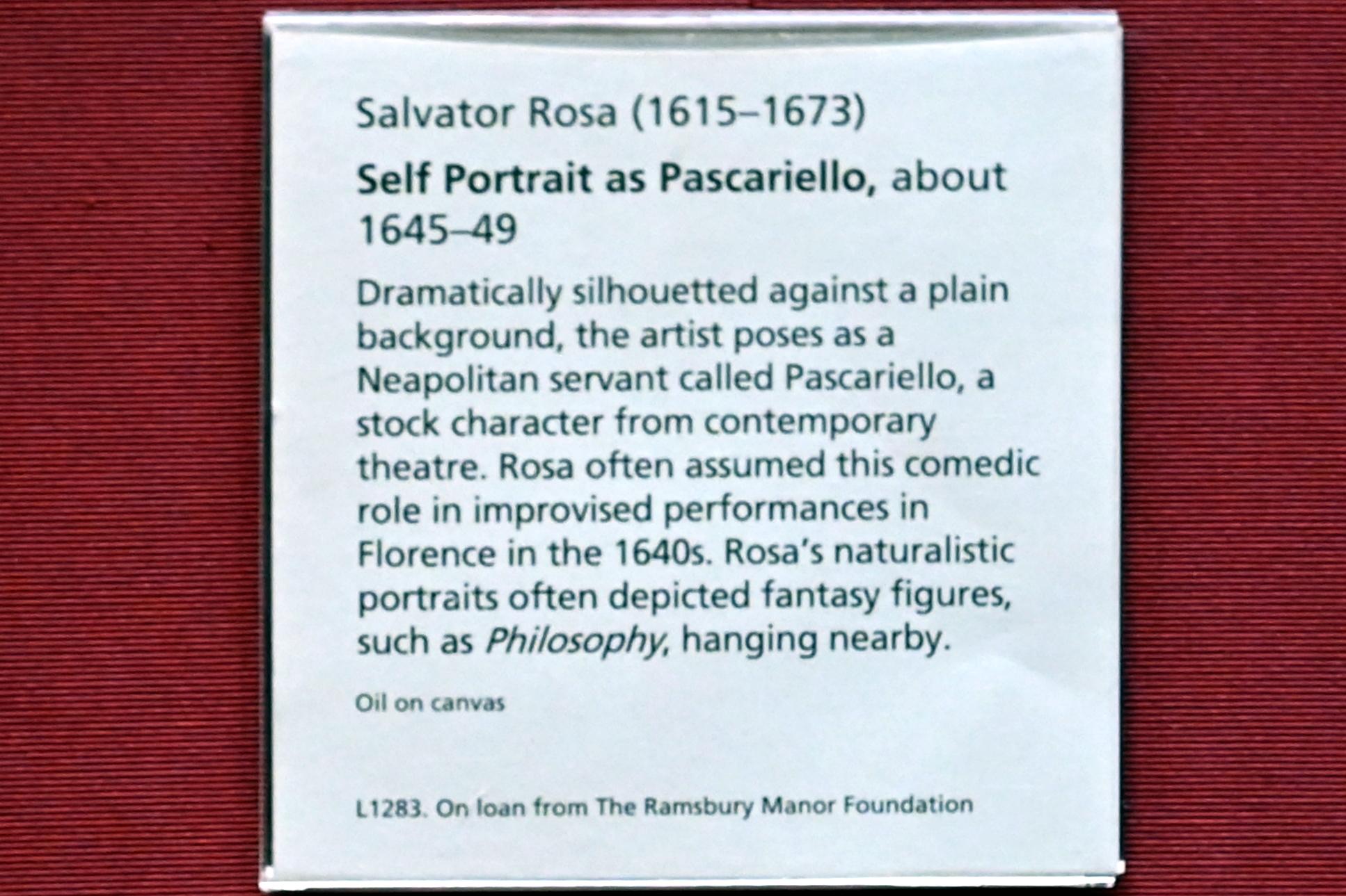 Salvator Rosa (1641–1668), Selbstporträt als Pascariello, London, National Gallery, Saal 32, um 1645–1649, Bild 2/2