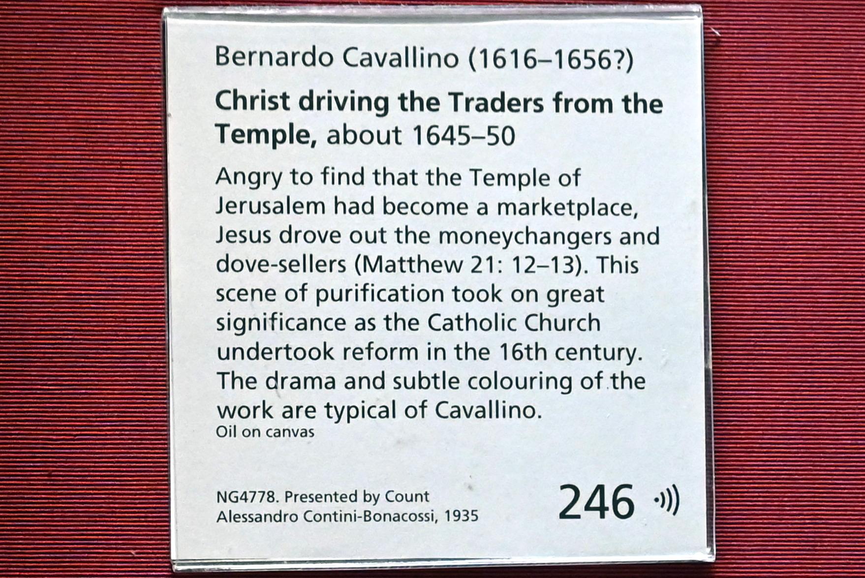 Bernardo Cavallino (1640–1650), Vertreibung der Wechsler aus dem Tempel, London, National Gallery, Saal 32, um 1645–1650, Bild 2/2