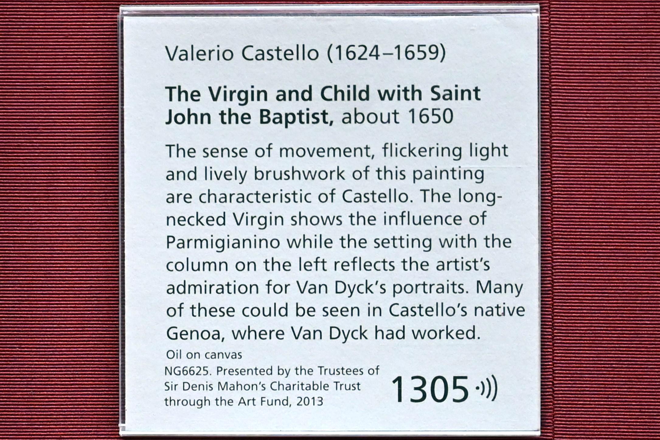 Valerio Castello (1650–1654), Maria mit Kind und dem Johannesknaben, London, National Gallery, Saal 32, um 1650, Bild 2/2