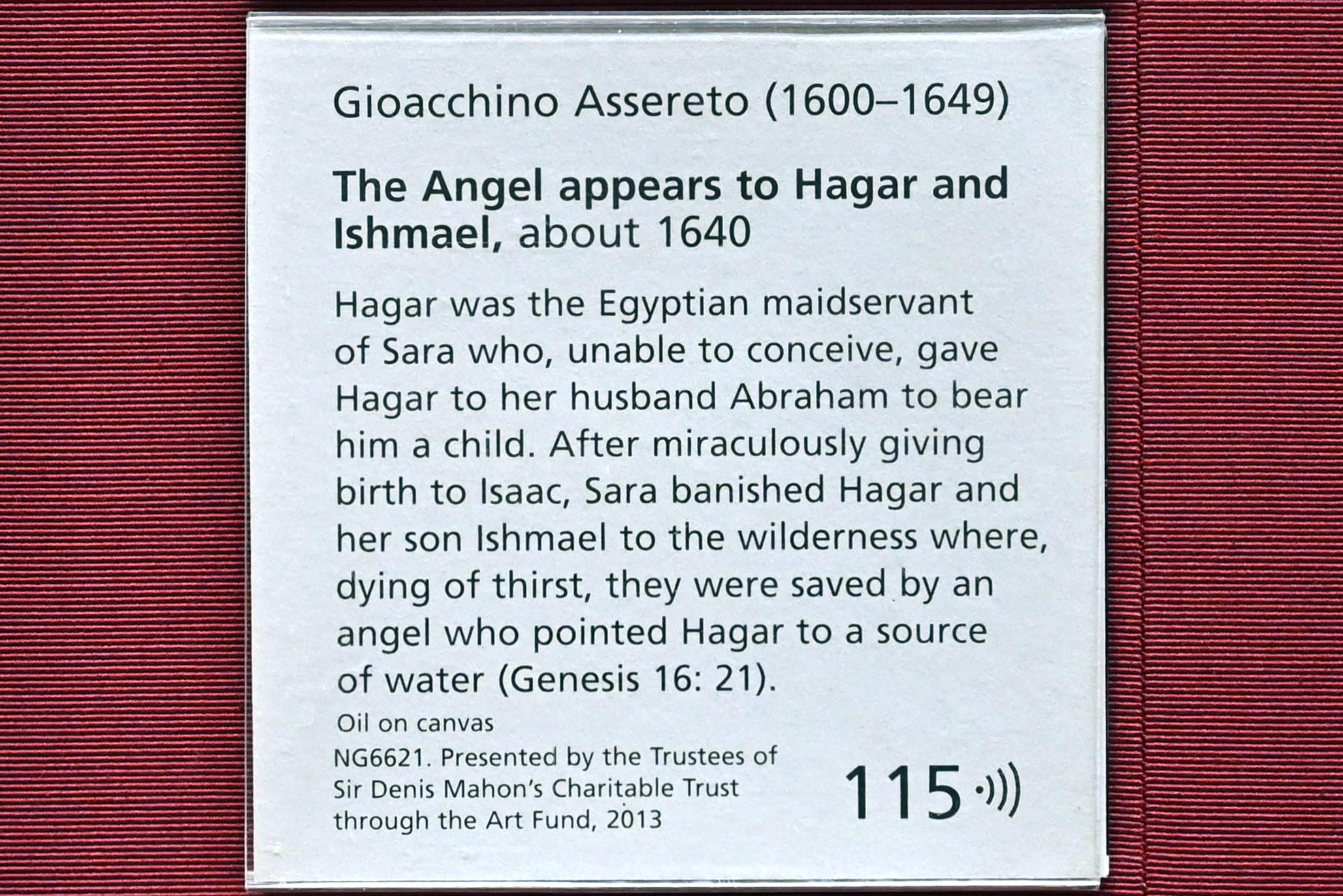 Gioacchino Assereto (1630–1645), Der Engel erscheint Hagar und Ismael, London, National Gallery, Saal 32, um 1640, Bild 2/2