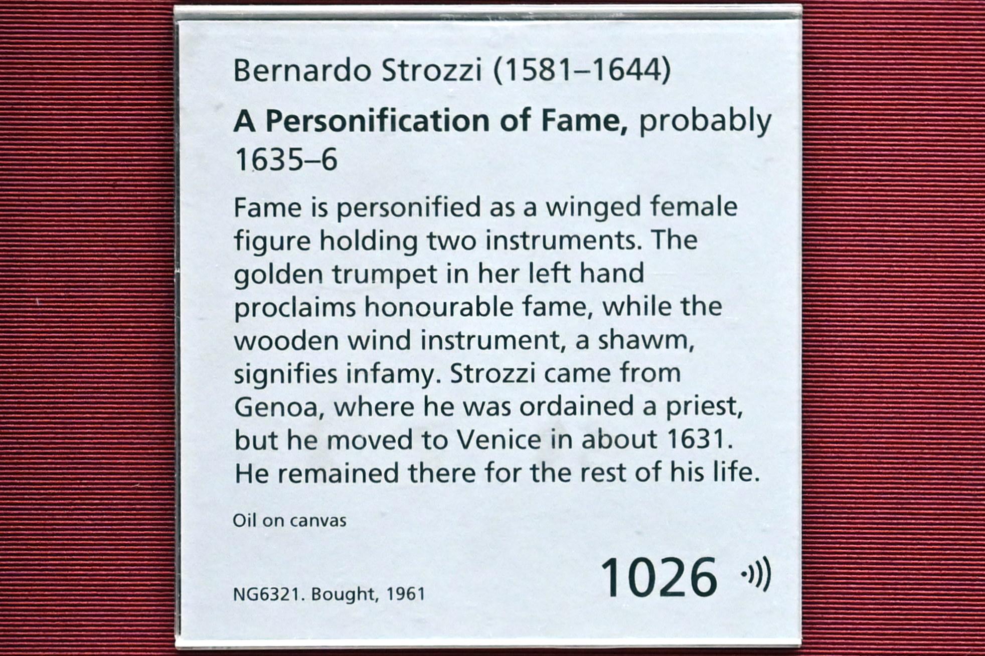 Bernardo Strozzi (1622–1644), Fama, Gottheit des Ruhmes, London, National Gallery, Saal 32, 1635–1636, Bild 2/2