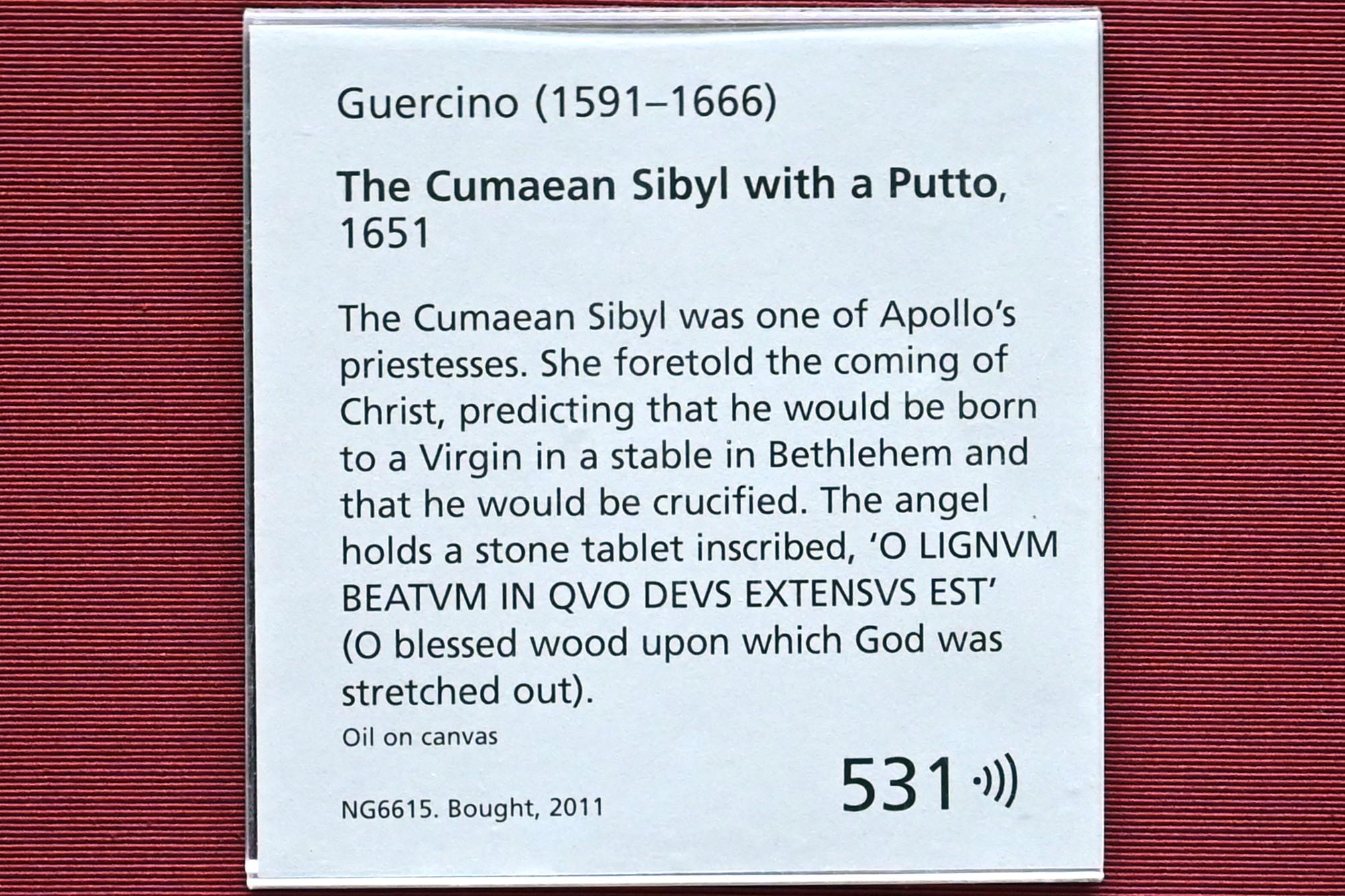 Giovanni Francesco Barbieri (Il Guercino) (1612–1659), Sibylle von Cumae mit Putto, London, National Gallery, Saal 32, 1651, Bild 2/2