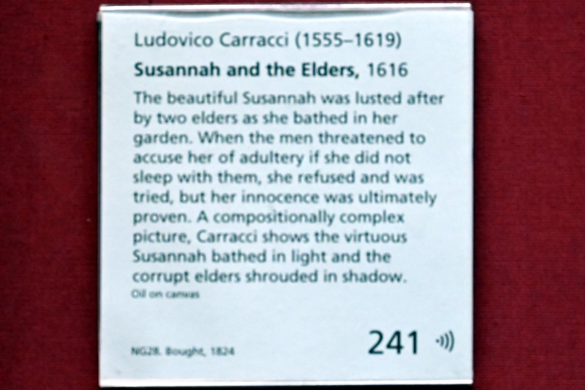 Ludovico Carracci (1582–1617), Susanna und die beiden Alten, London, National Gallery, Saal 32, 1616, Bild 2/2