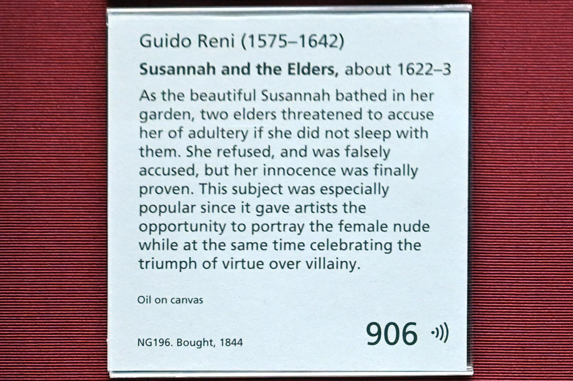 Guido Reni (1596–1641), Susanna und die beiden Alten, London, National Gallery, Saal 32, um 1622–1623, Bild 2/2