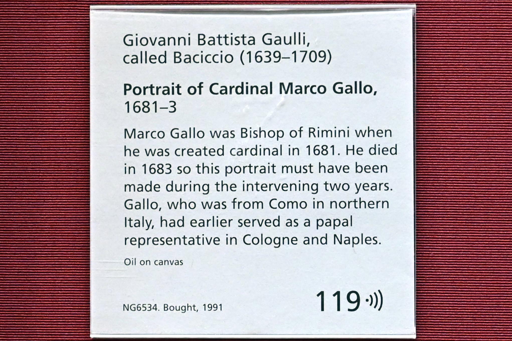 Giovanni Battista Gaulli (1666–1695), Porträt des Kardinals Marco Gallio, London, National Gallery, Saal 32, 1681–1683, Bild 2/2