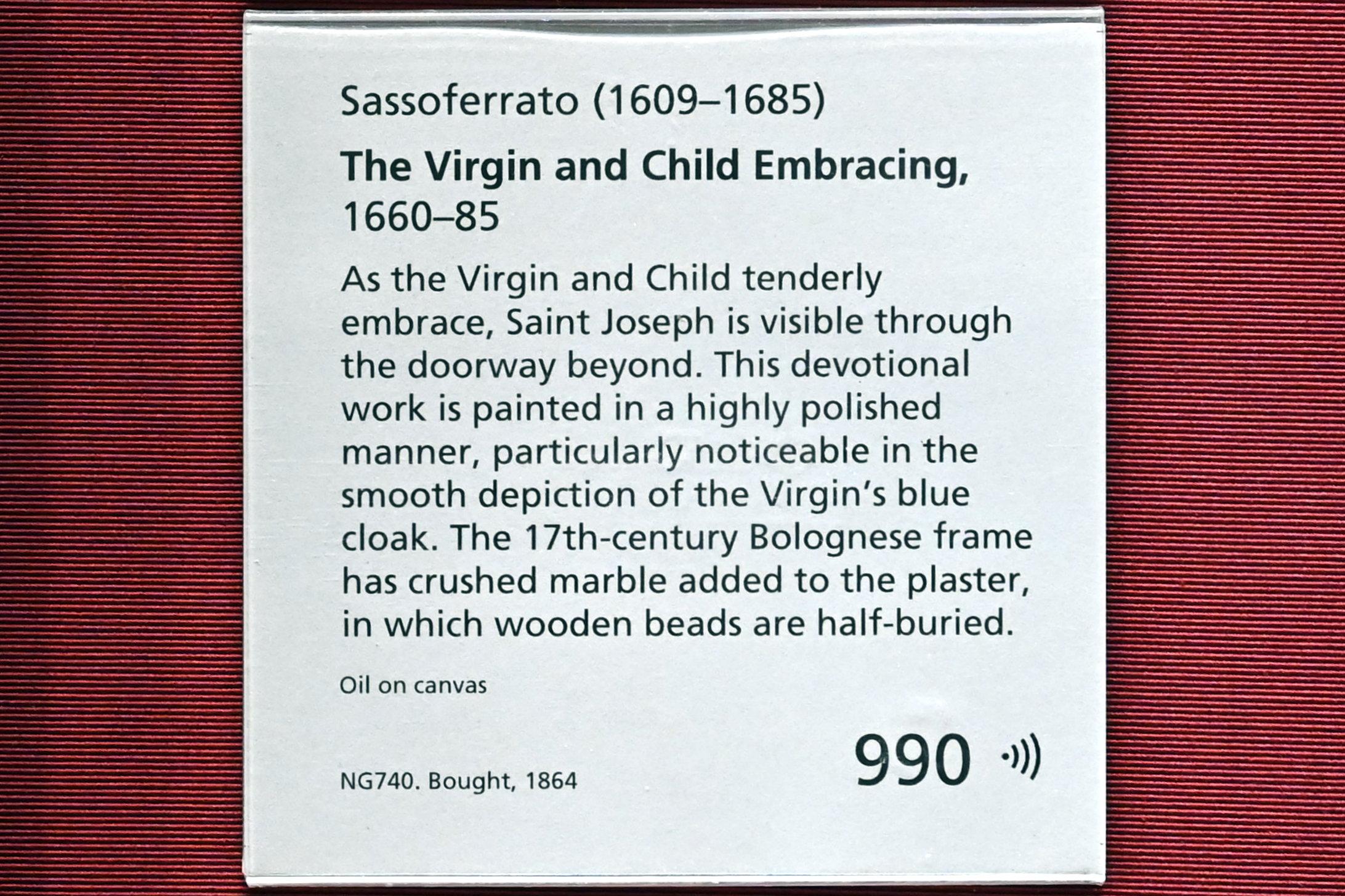 Giovanni Battista Salvi (Sassoferrato) (1638–1672), Jungfrau Maria und Kind umarmend, London, National Gallery, Saal 32, 1660–1685, Bild 2/2