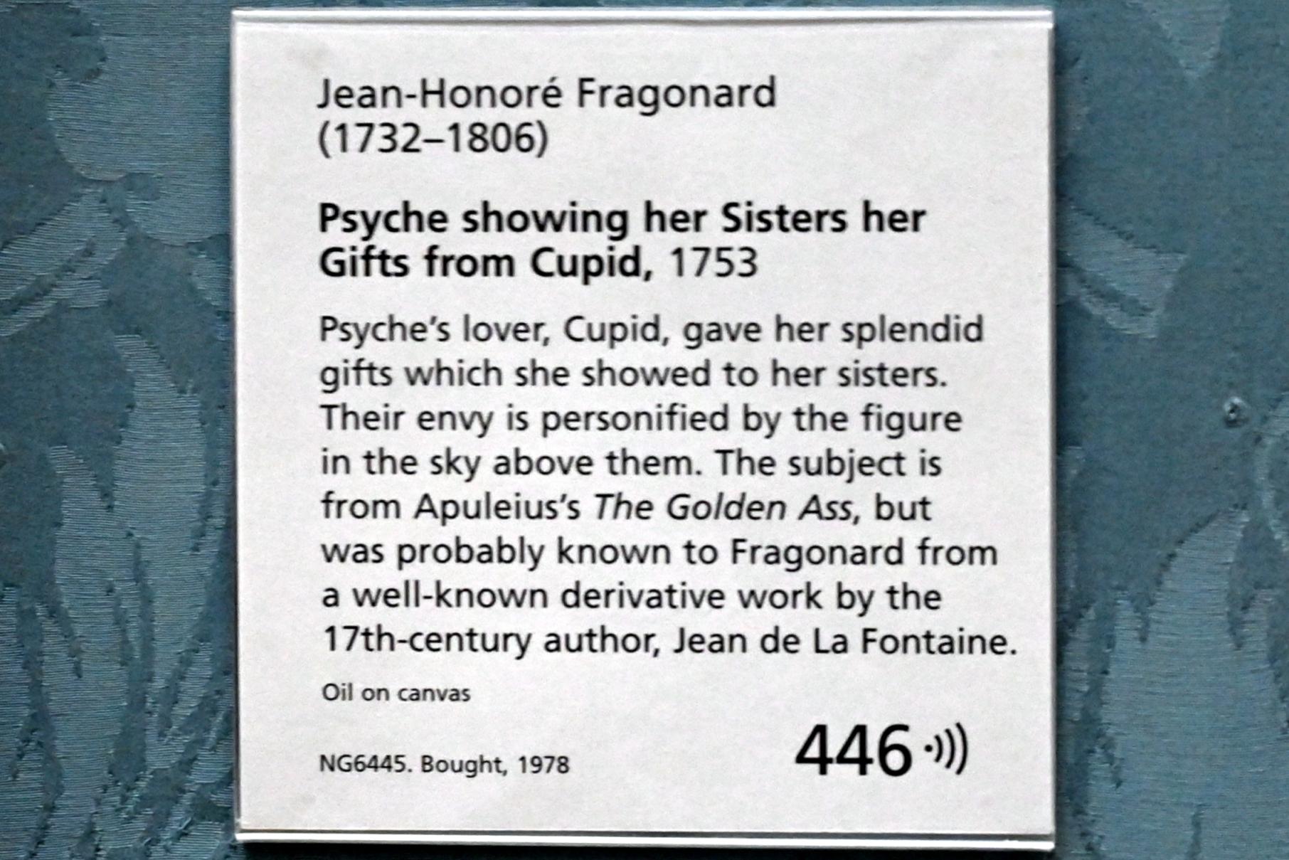 Jean-Honoré Fragonard (1751–1784), Psyche zeigt ihren Schwestern die Geschenke Amors, London, National Gallery, Saal 33, 1753, Bild 2/2