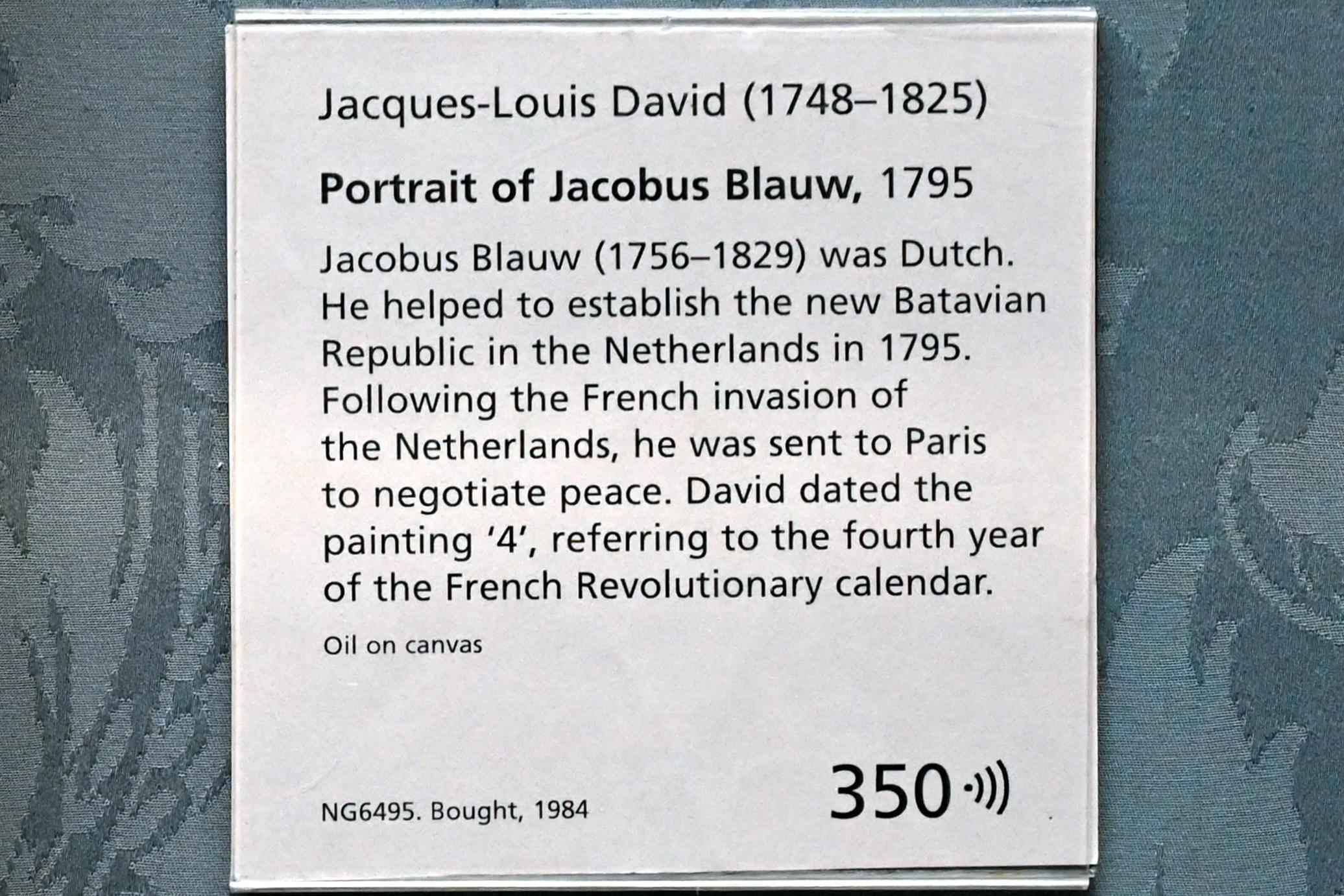 Jacques-Louis David (1782–1824), Porträt des Jacobus Blauw, London, National Gallery, Saal 33, 1795, Bild 2/2