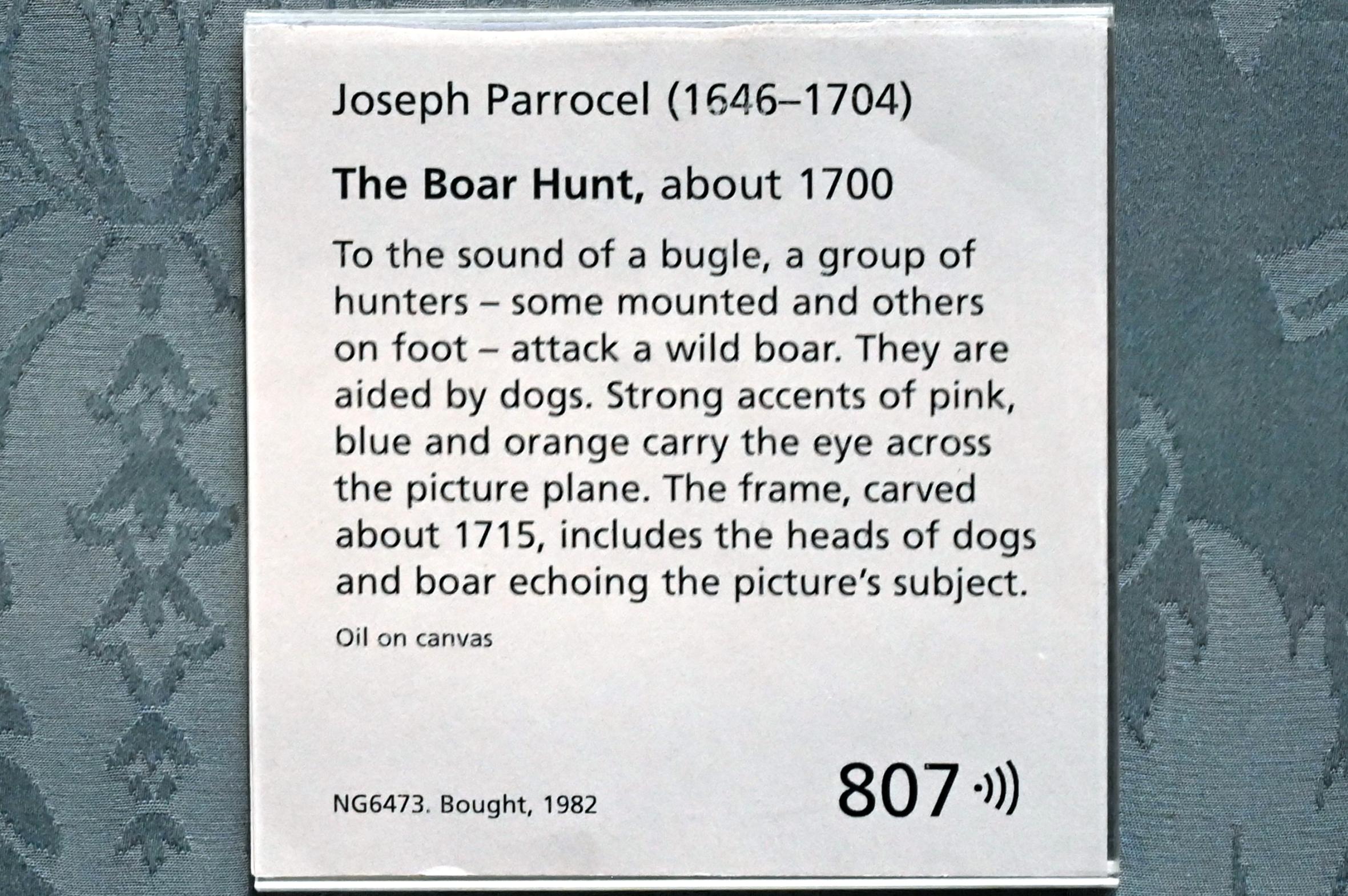 Joseph Parrocel (1699–1700), Wildschweinjagd, London, National Gallery, Saal 33, um 1700, Bild 2/2