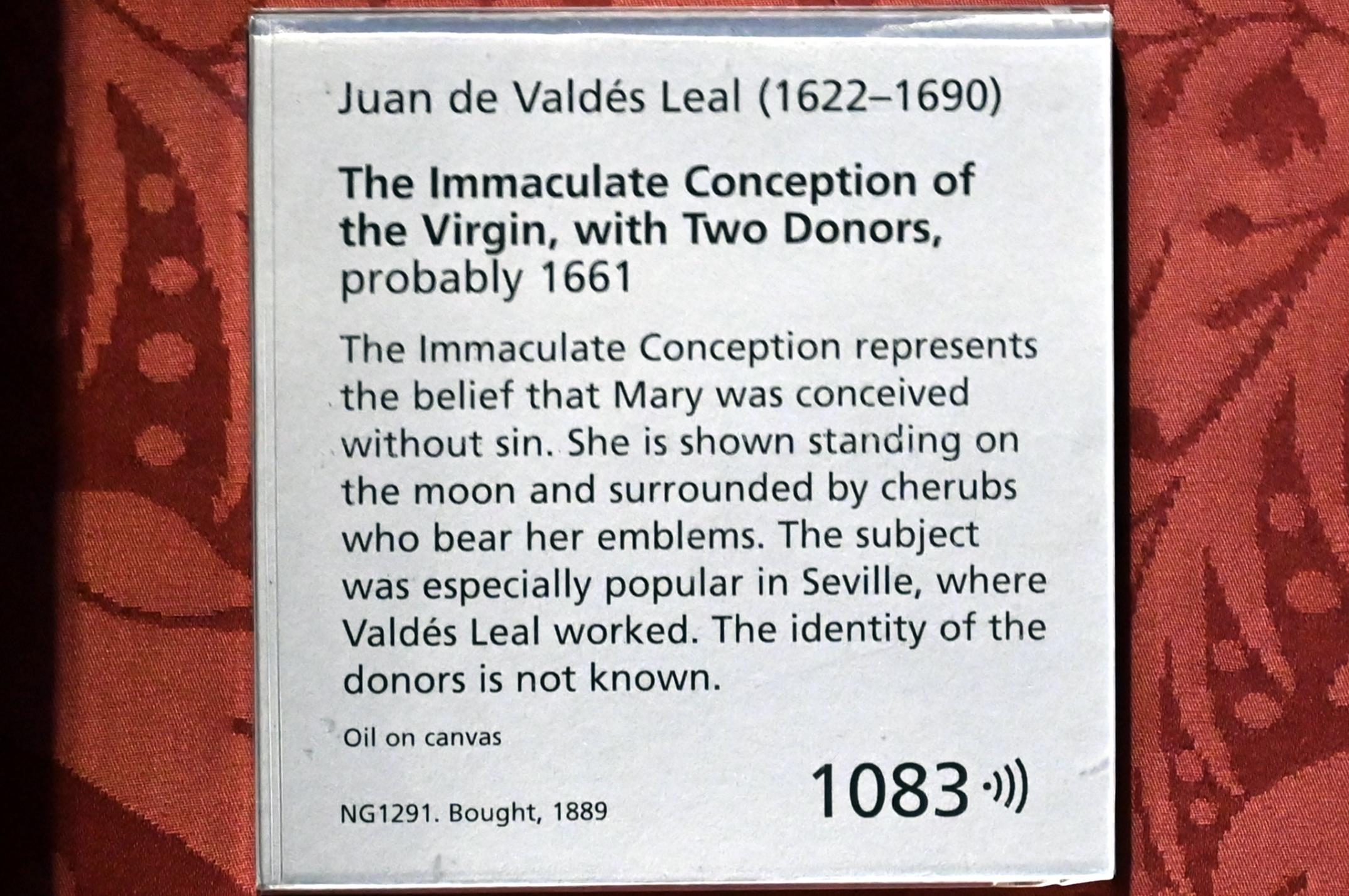 Juan de Valdés Leal (1654–1661), Maria Immaculata mit zwei Stiftern, London, National Gallery, Saal 30, 1661, Bild 2/2