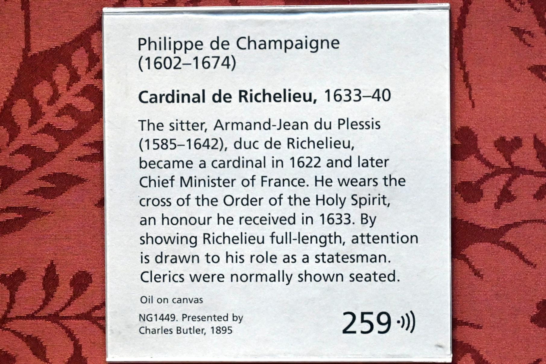 Philippe de Champaigne (1629–1668), Porträt des Kardinal Richelieu, London, National Gallery, Saal 31, 1633–1640, Bild 2/2