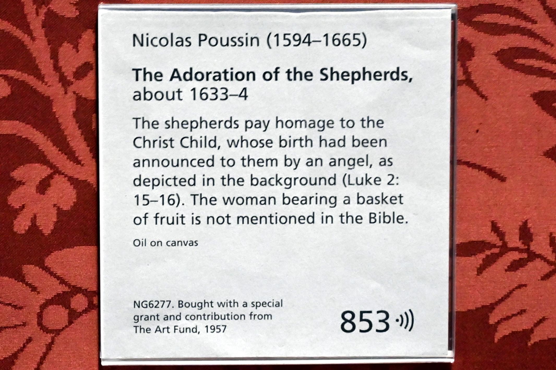 Nicolas Poussin (1624–1663), Anbetung der Hirten, London, National Gallery, Saal 31, um 1633–1634, Bild 2/2