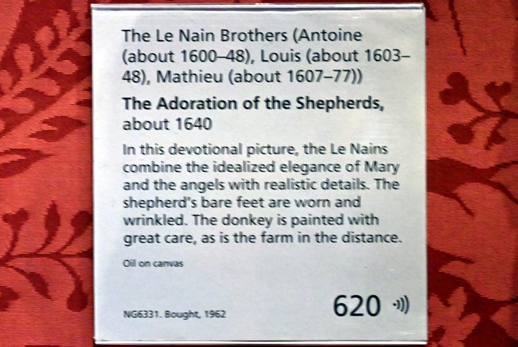 Brüder Le Nain (1640–1647), Anbetung der Hirten, London, National Gallery, Saal 31, um 1640, Bild 2/2
