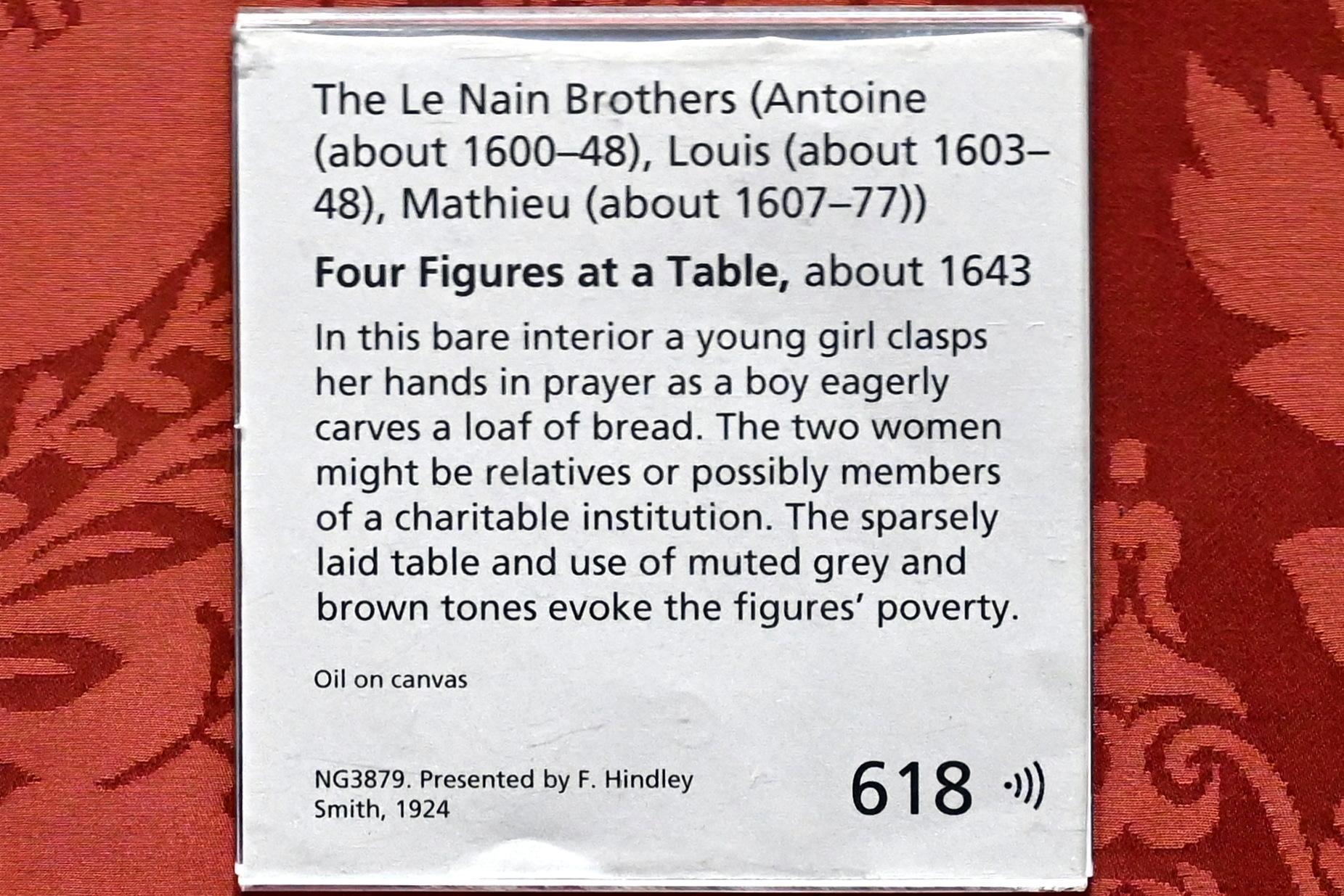 Brüder Le Nain (1640–1647), Vier Figuren an einem Tisch, London, National Gallery, Saal 31, um 1643, Bild 2/2