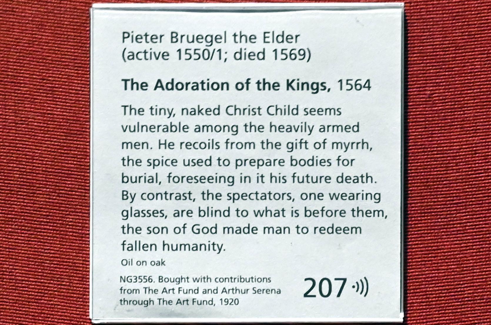 Pieter Brueghel der Ältere (Bauernbrueghel) (1559–1568), Anbetung der Könige, London, National Gallery, Saal 14, 1564, Bild 2/2