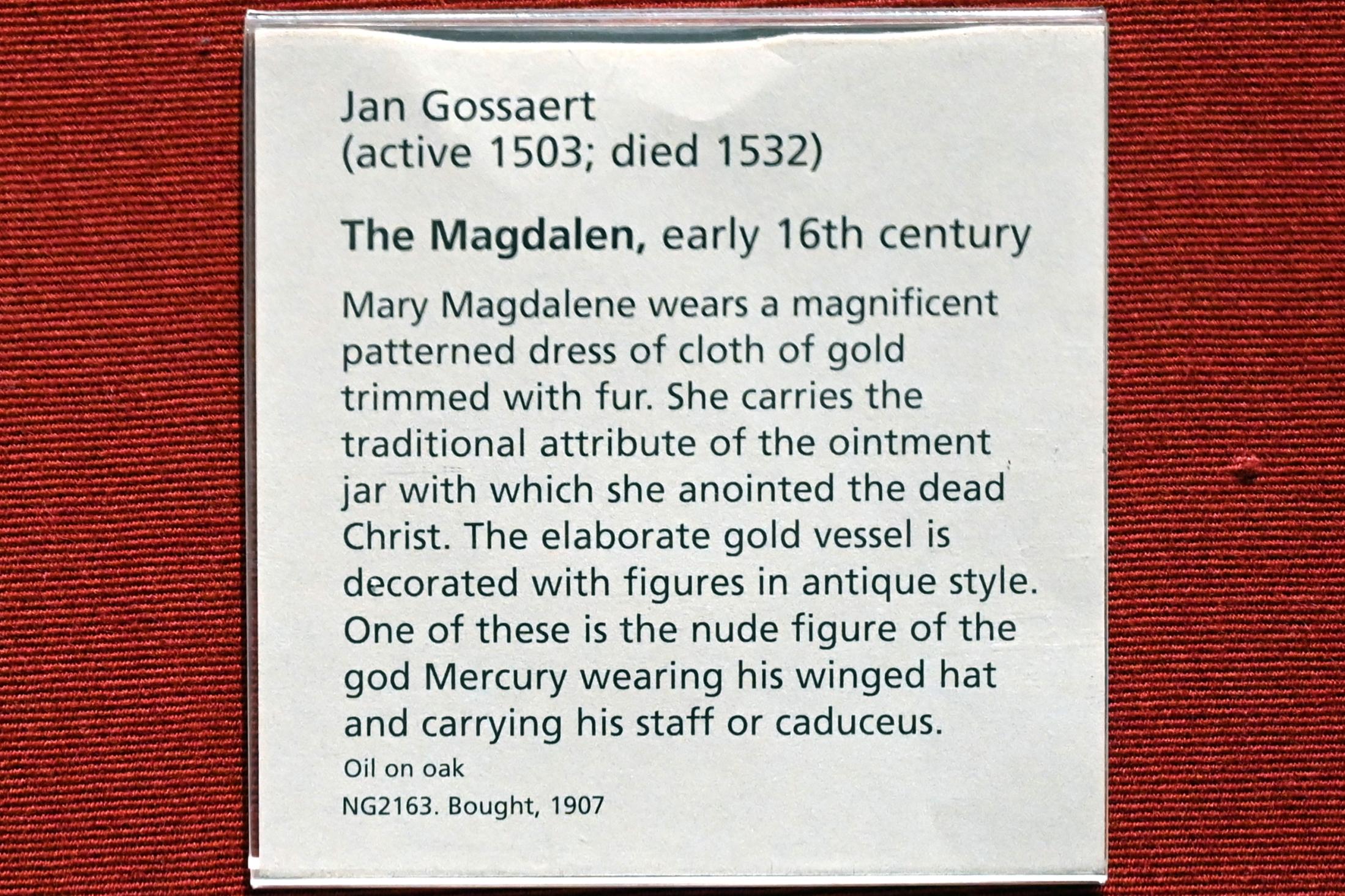 Jan Gossaert (Mabuse) (1505–1531), Hl. Maria Magdalena, London, National Gallery, Saal 14, Beginn 16. Jhd., Bild 2/2