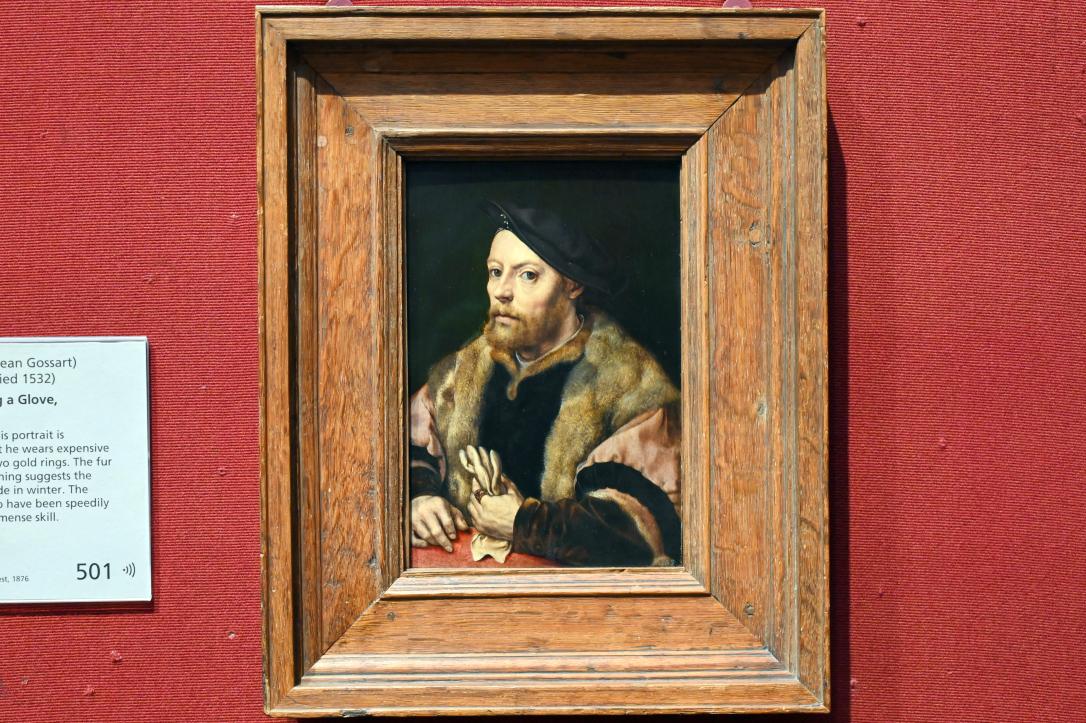 Jan Gossaert (Mabuse) (1505–1531), Porträt eines Mannes mit Handschuhen, London, National Gallery, Saal 14, um 1530–1532, Bild 1/2