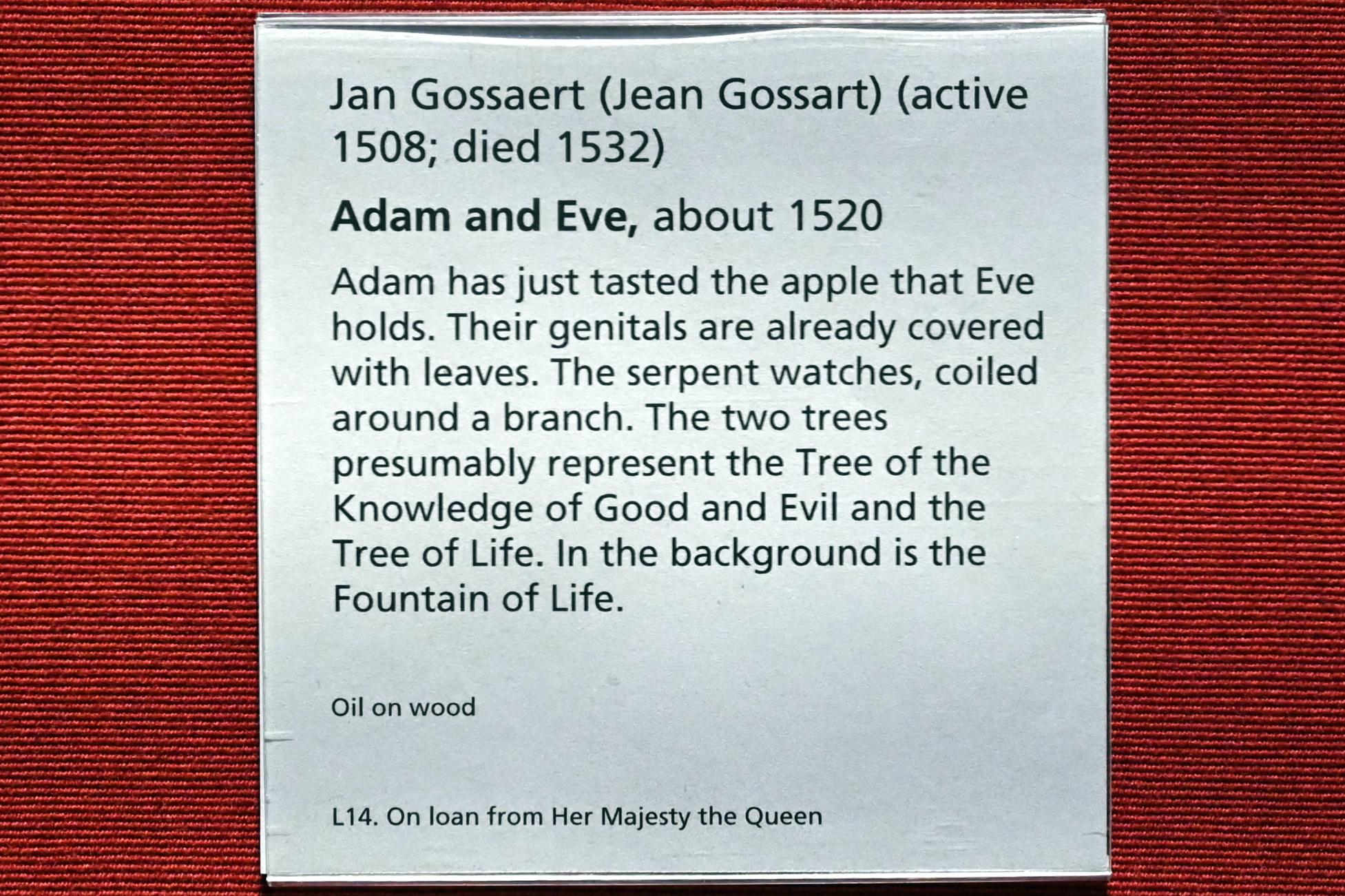 Jan Gossaert (Mabuse) (1505–1531), Adam und Eva, London, National Gallery, Saal 14, um 1520, Bild 2/2
