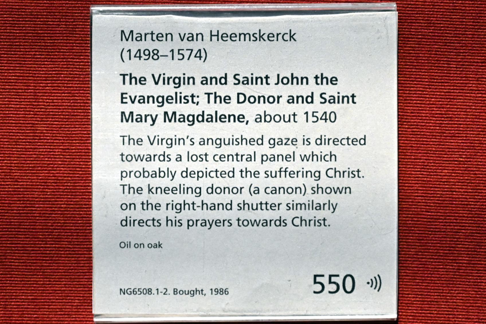 Maarten van Heemskerck (1531–1561), Hl. Maria Magdalena mit Stifter, London, National Gallery, Saal 14, um 1540, Bild 2/2