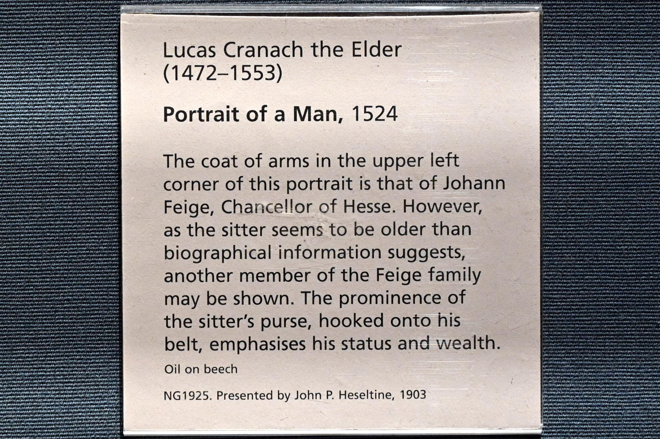 Lucas Cranach der Ältere (1502–1550), Porträt eines Mannes, London, National Gallery, Saal 16, 1524, Bild 2/2