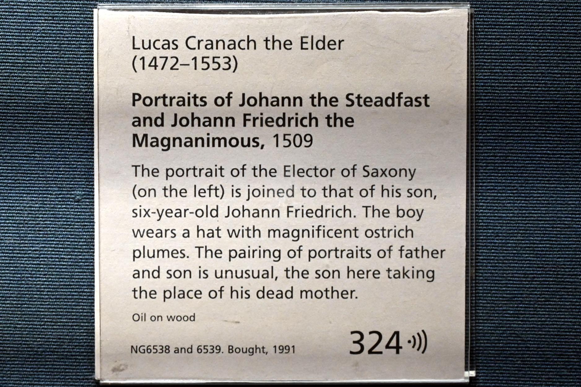 Lucas Cranach der Ältere (1502–1550), Porträt des Johann des Beständigen, London, National Gallery, Saal 16, 1509, Bild 2/2