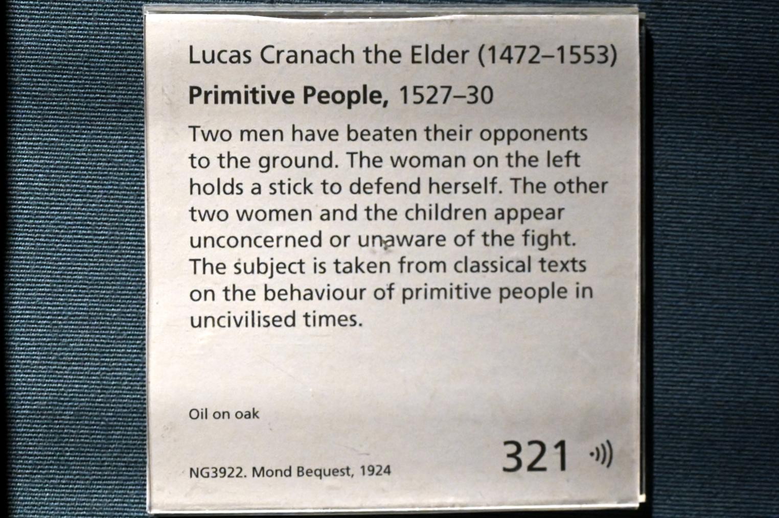 Lucas Cranach der Ältere (1502–1550), Naturvölker, London, National Gallery, Saal 16, 1527–1530, Bild 2/2