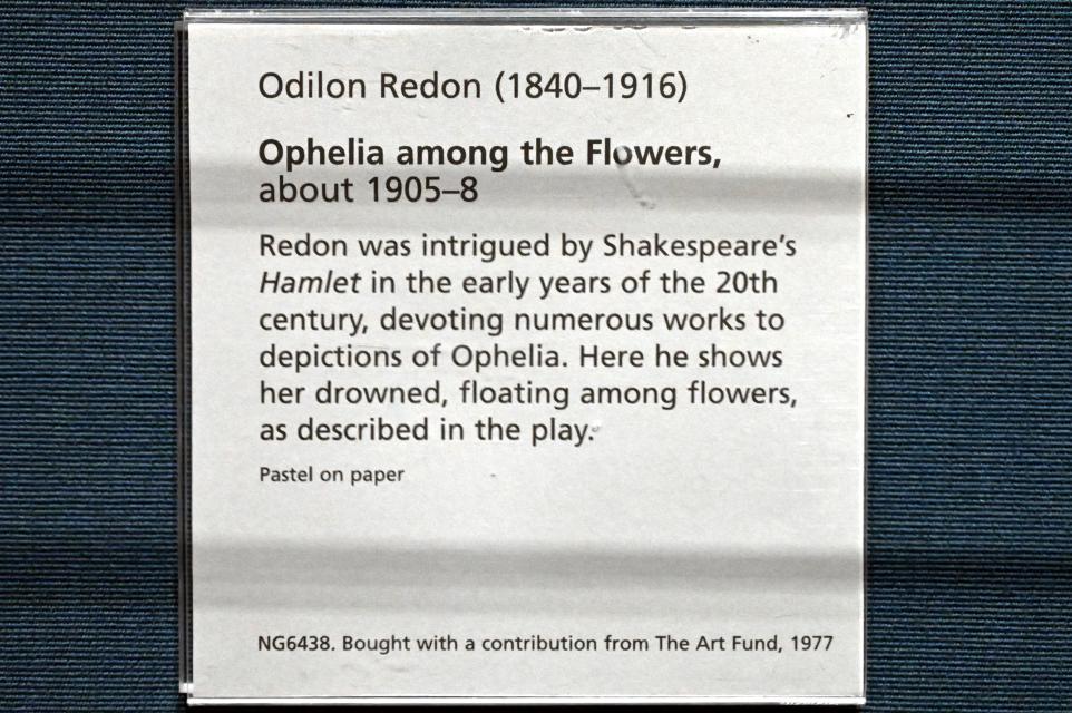 Odilon Redon (1875–1914), Ophelia unter Blumen, London, National Gallery, Saal 17a, um 1905–1908, Bild 2/2