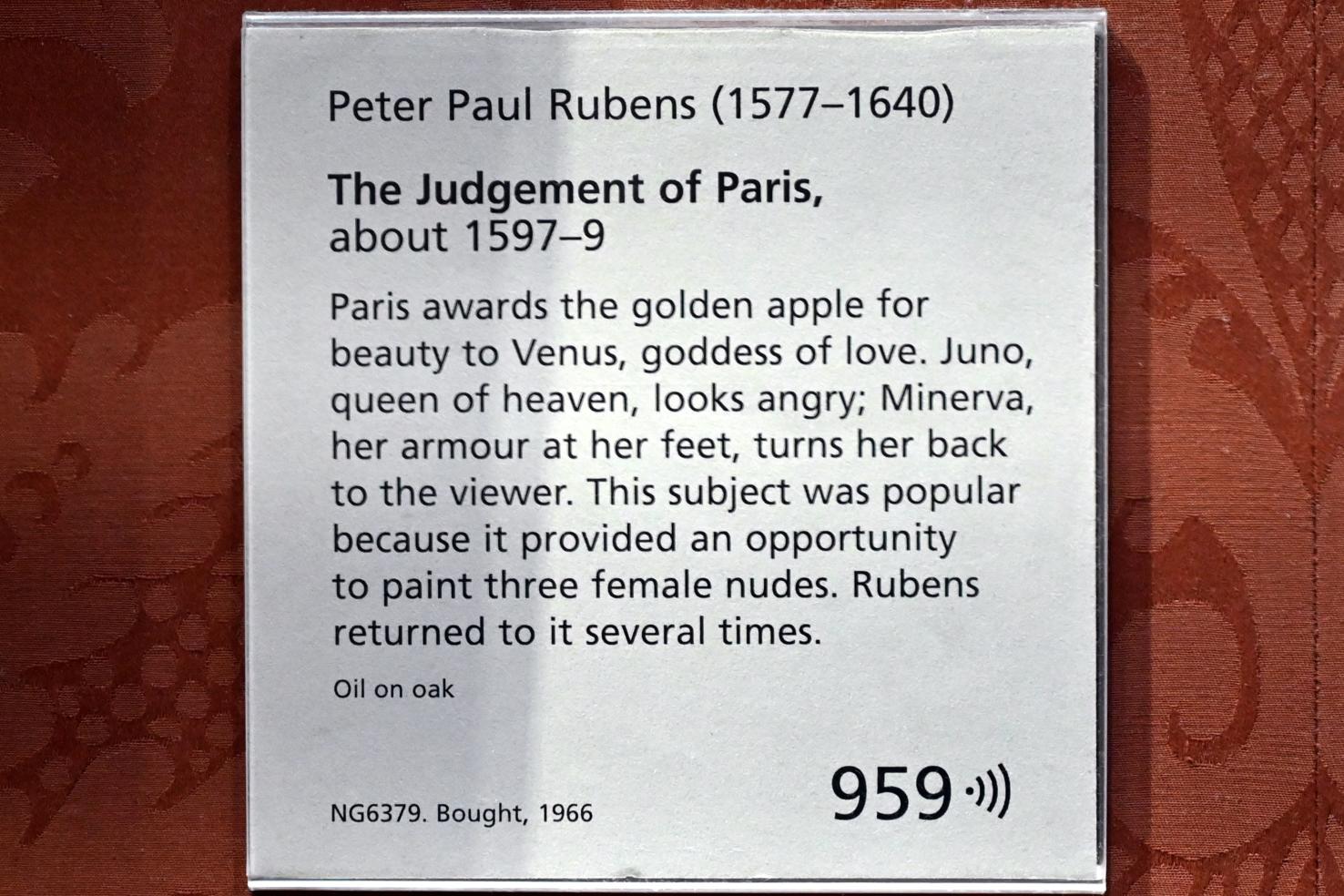 Peter Paul Rubens (1598–1640), Das Urteil des Paris, London, National Gallery, Saal 18, um 1597–1599, Bild 2/2