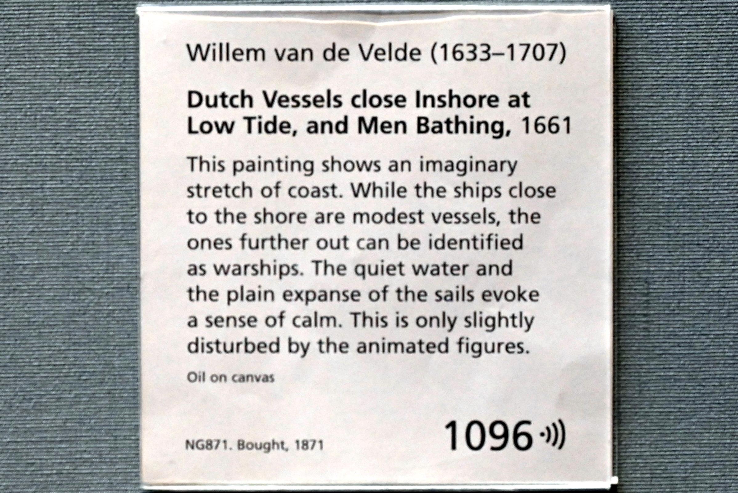 Willem van de Velde der Ältere (1650–1661), Gestrandete holländische Schiffe bei Ebbe und badende Männer, London, National Gallery, Saal 19, 1661, Bild 2/2