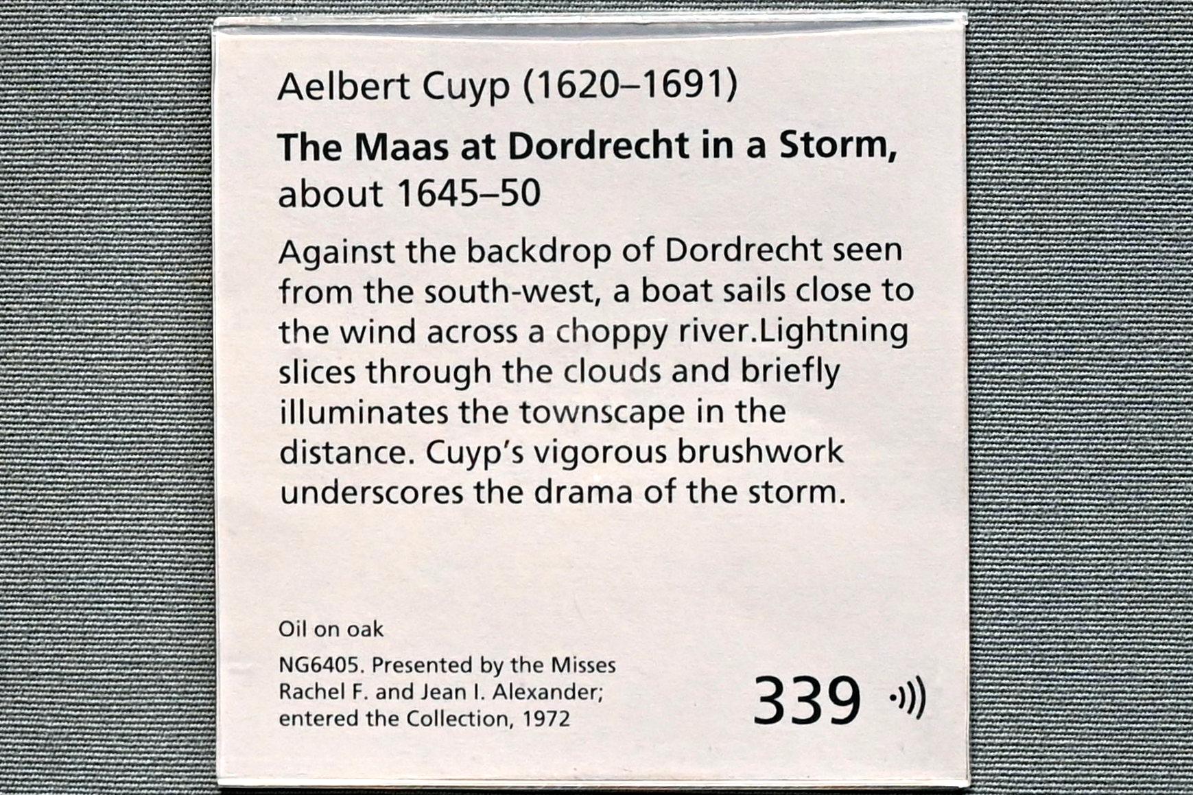 Aelbert Cuyp (1640–1667), Maas bei Dordrecht im Sturm, London, National Gallery, Saal 19, um 1645–1650, Bild 2/2