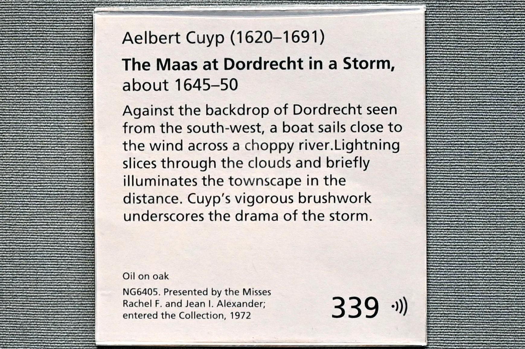 Aelbert Cuyp (1640–1667), Maas bei Dordrecht im Sturm, London, National Gallery, Saal 19, um 1645–1650, Bild 2/2