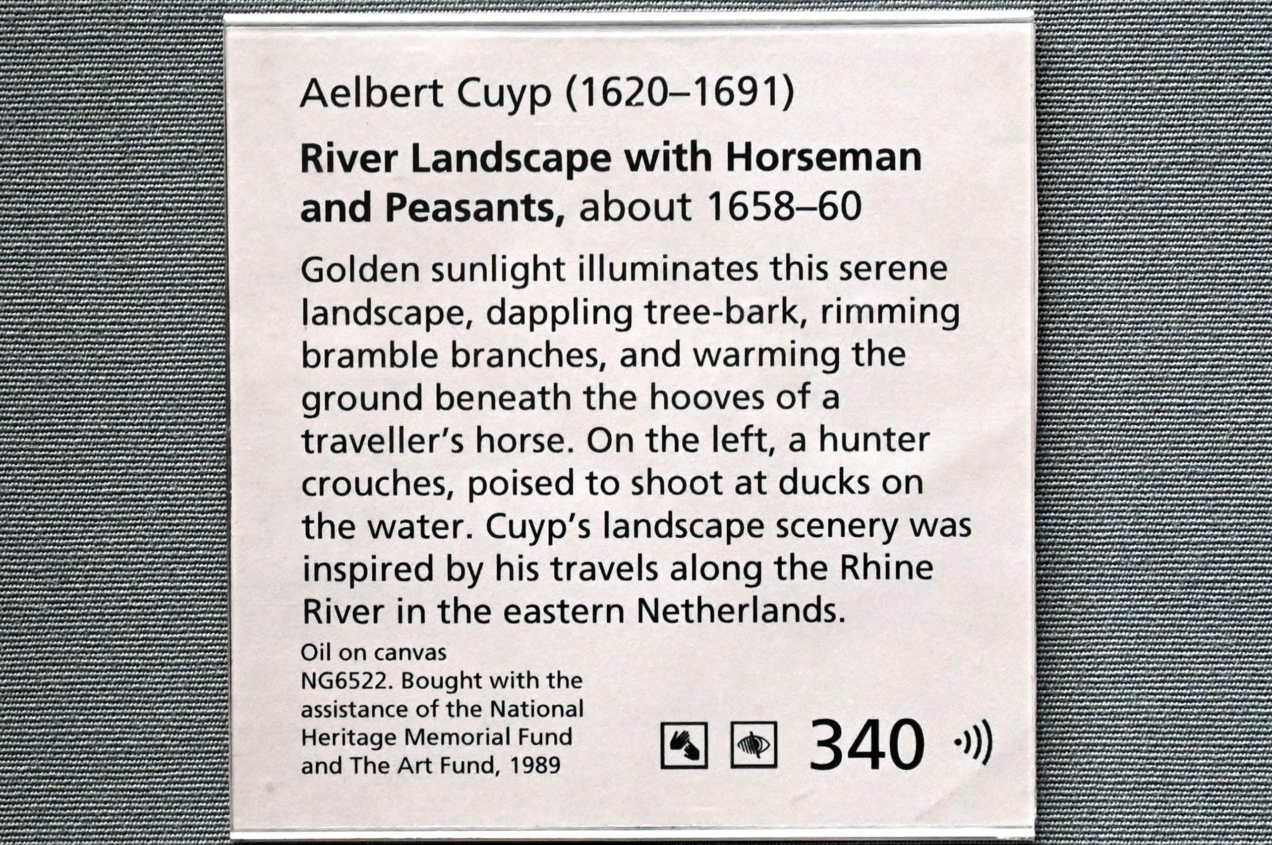 Aelbert Cuyp (1640–1667), Flusslandschaft mit Reitern und Bauern, London, National Gallery, Saal 19, um 1658–1660, Bild 2/2