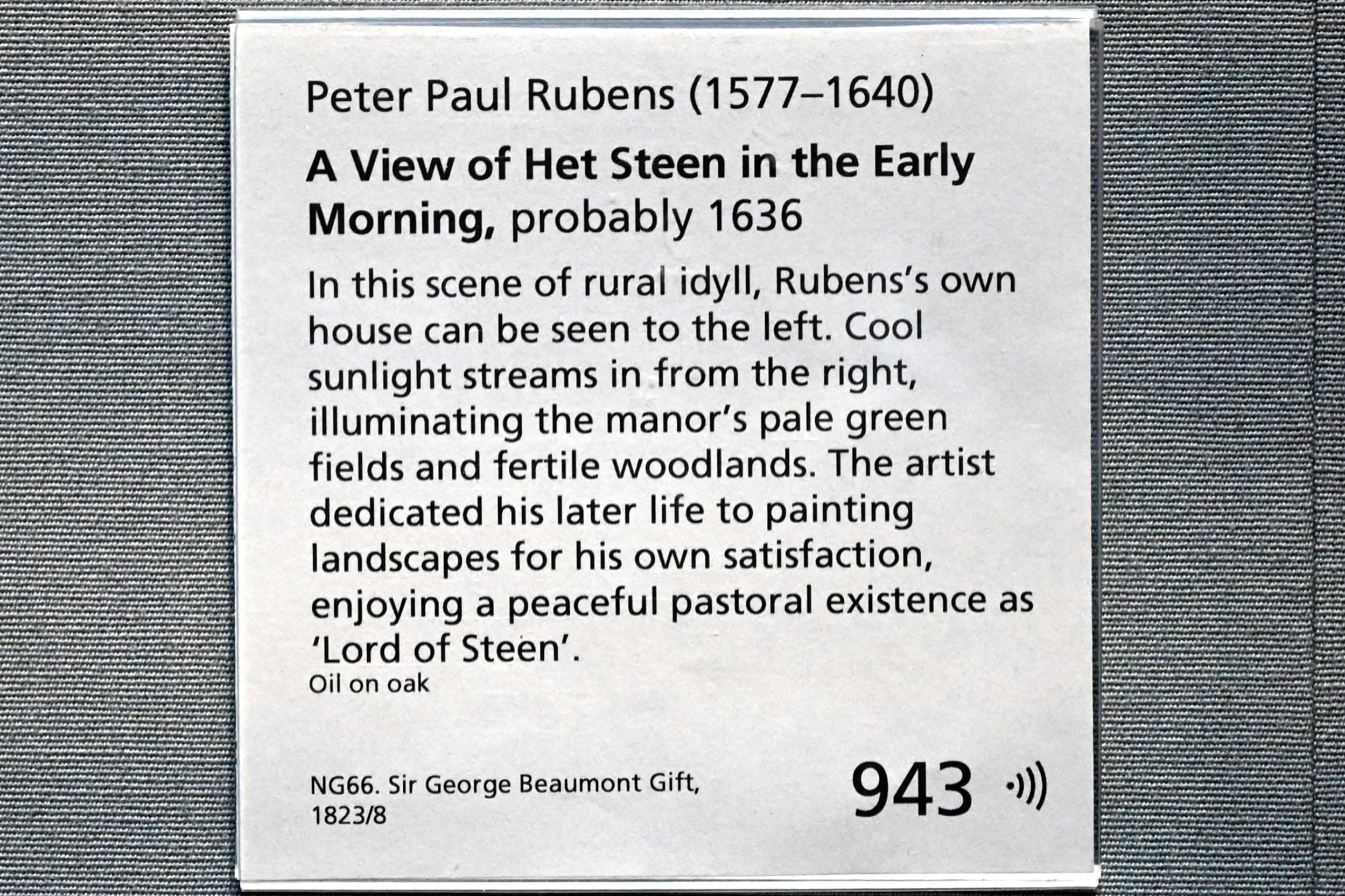 Peter Paul Rubens (1598–1640), Burg Steen am frühen Morgen, London, National Gallery, Saal 20, 1636, Bild 2/2