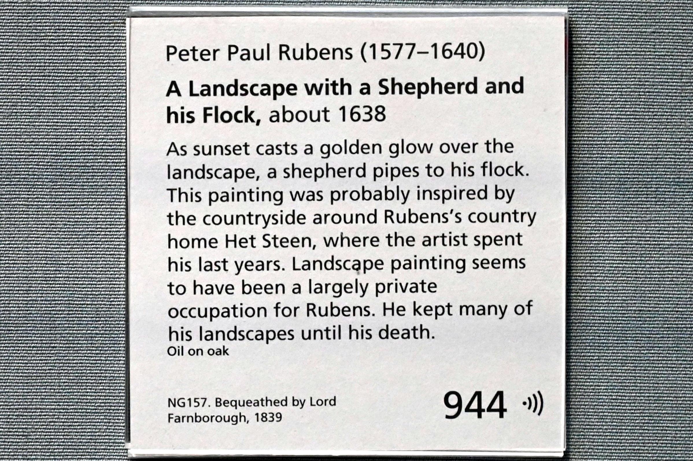 Peter Paul Rubens (1598–1640), Landschaft mit Schäfer und seiner Herde, London, National Gallery, Saal 20, um 1638, Bild 2/2