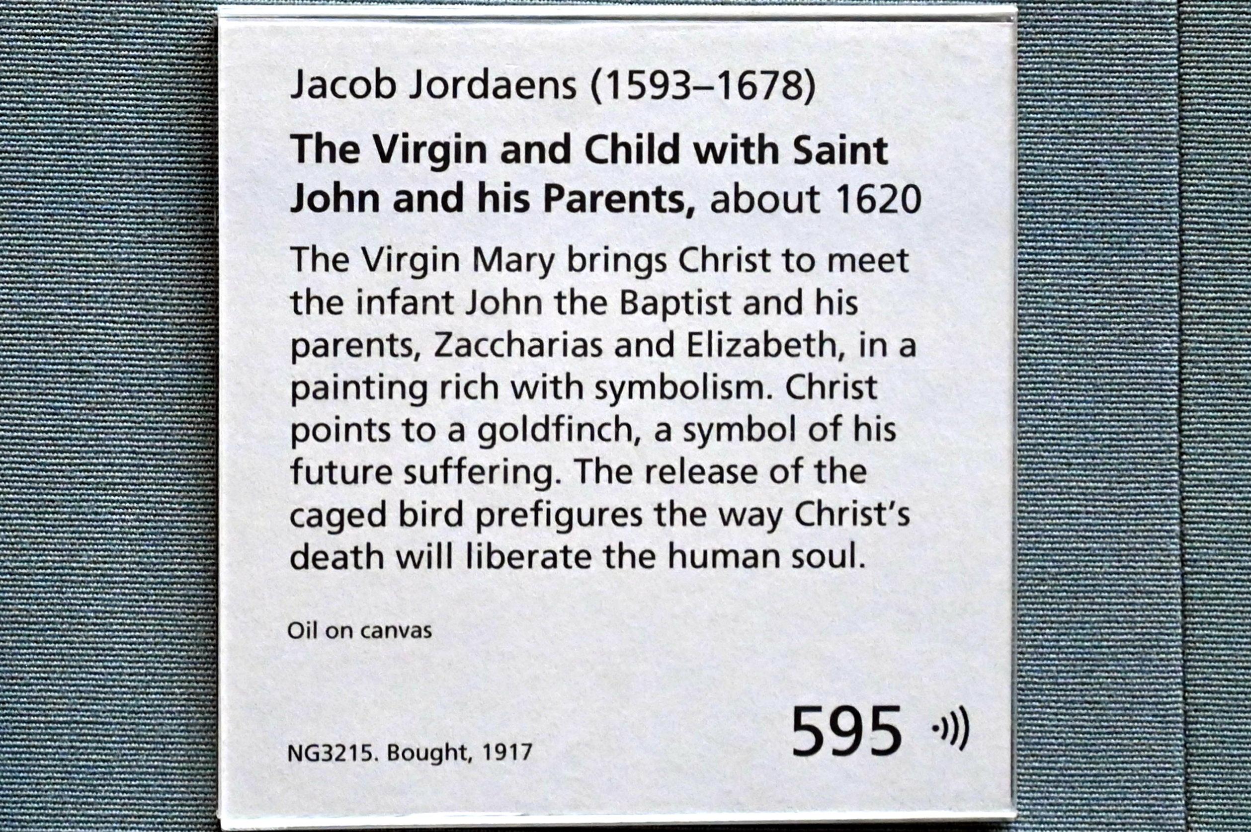 Jacob Jordaens (1615–1665), Maria mit Kind, dem Johannesknaben und seinen Eltern, London, National Gallery, Saal 20, um 1620, Bild 2/2