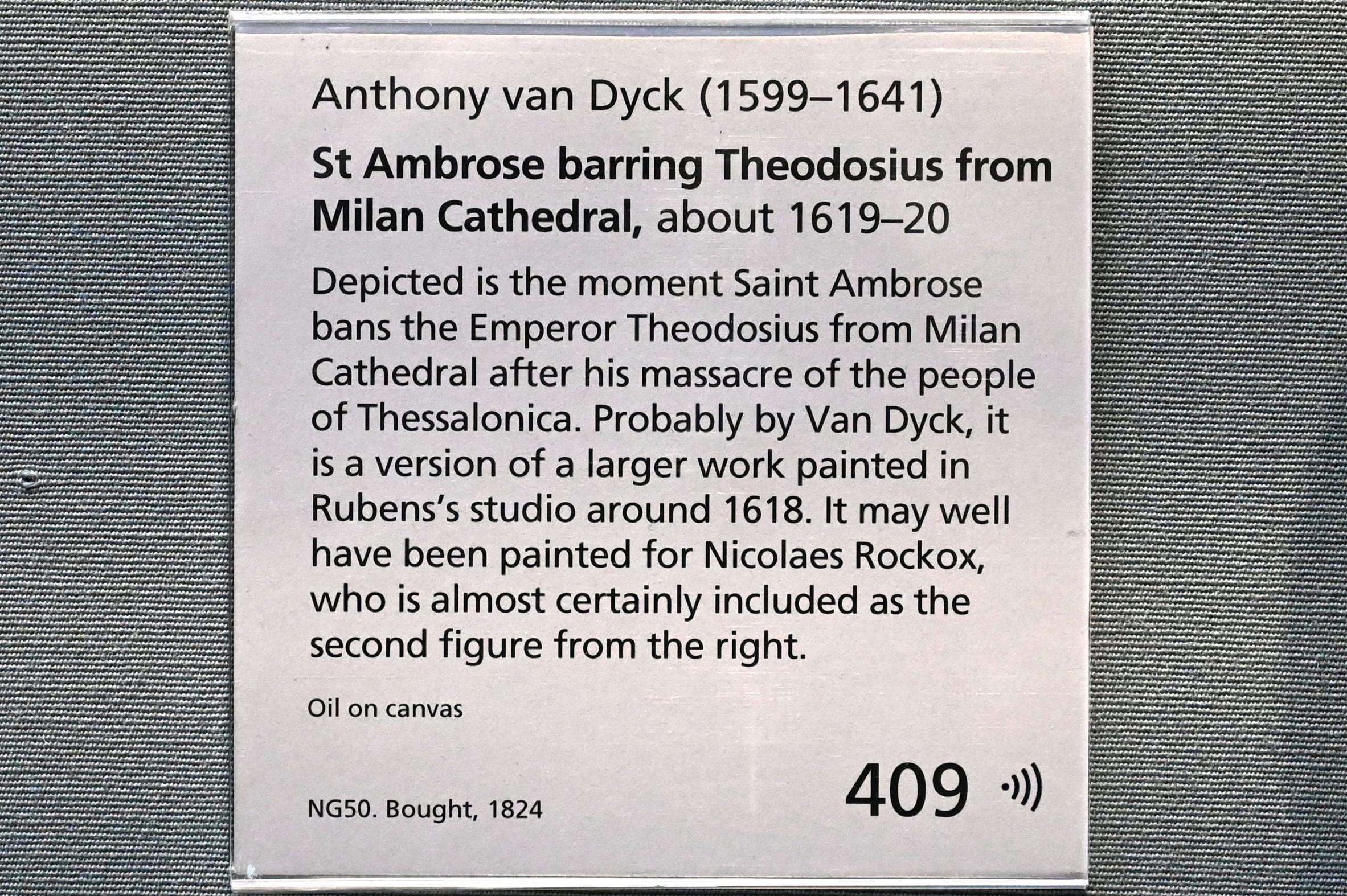 Anthonis (Anton) van Dyck (1614–1641), Der heilige Ambrosius verweigert Kaiser Theodosius den Zutritt zum Mailänder Dom, London, National Gallery, Saal 21, um 1619–1620, Bild 2/2