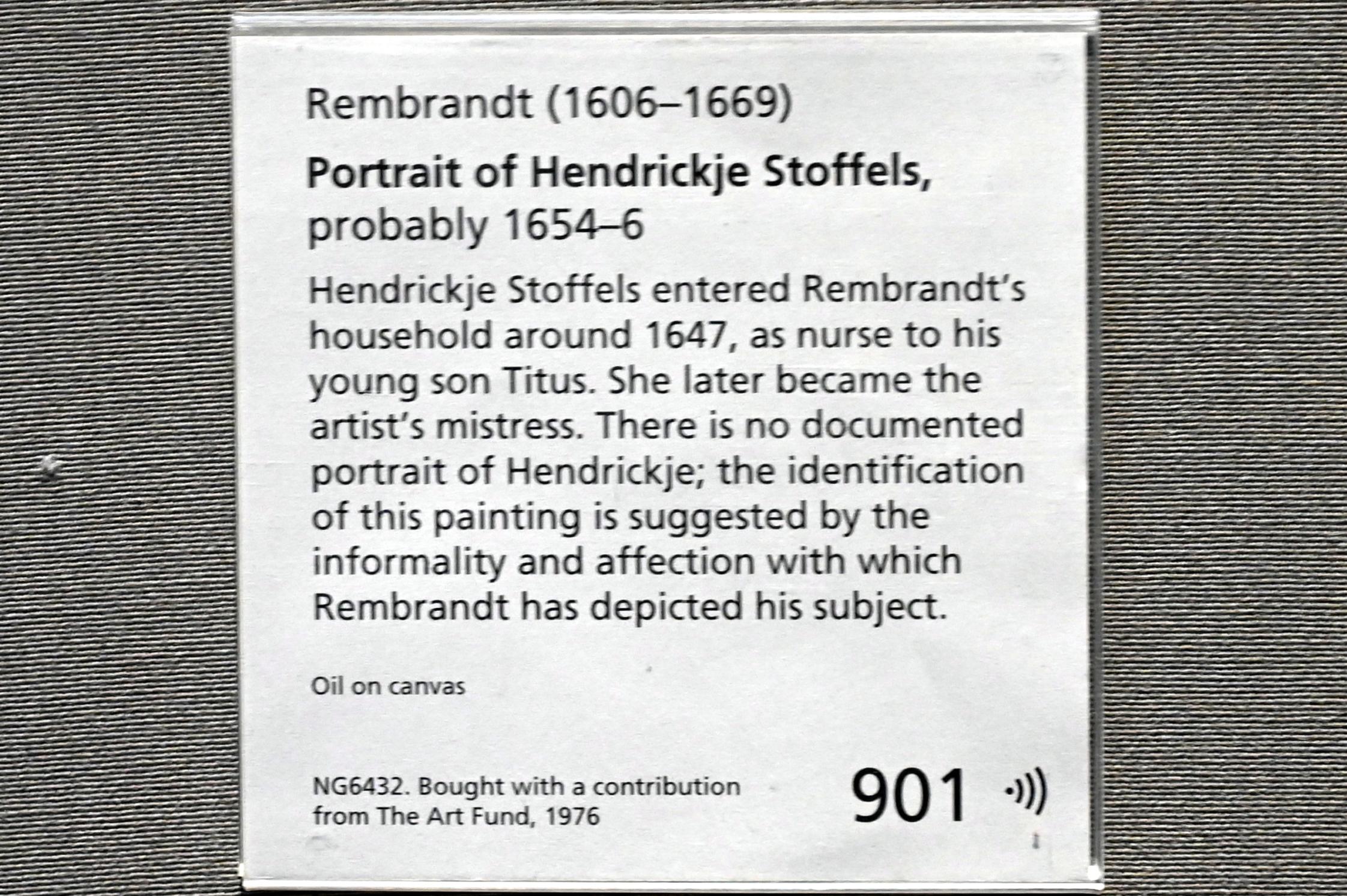 Rembrandt (Rembrandt Harmenszoon van Rijn) (1627–1669), Porträt der Hendrickje Stoffels, London, National Gallery, Saal 22, um 1654–1656, Bild 2/2