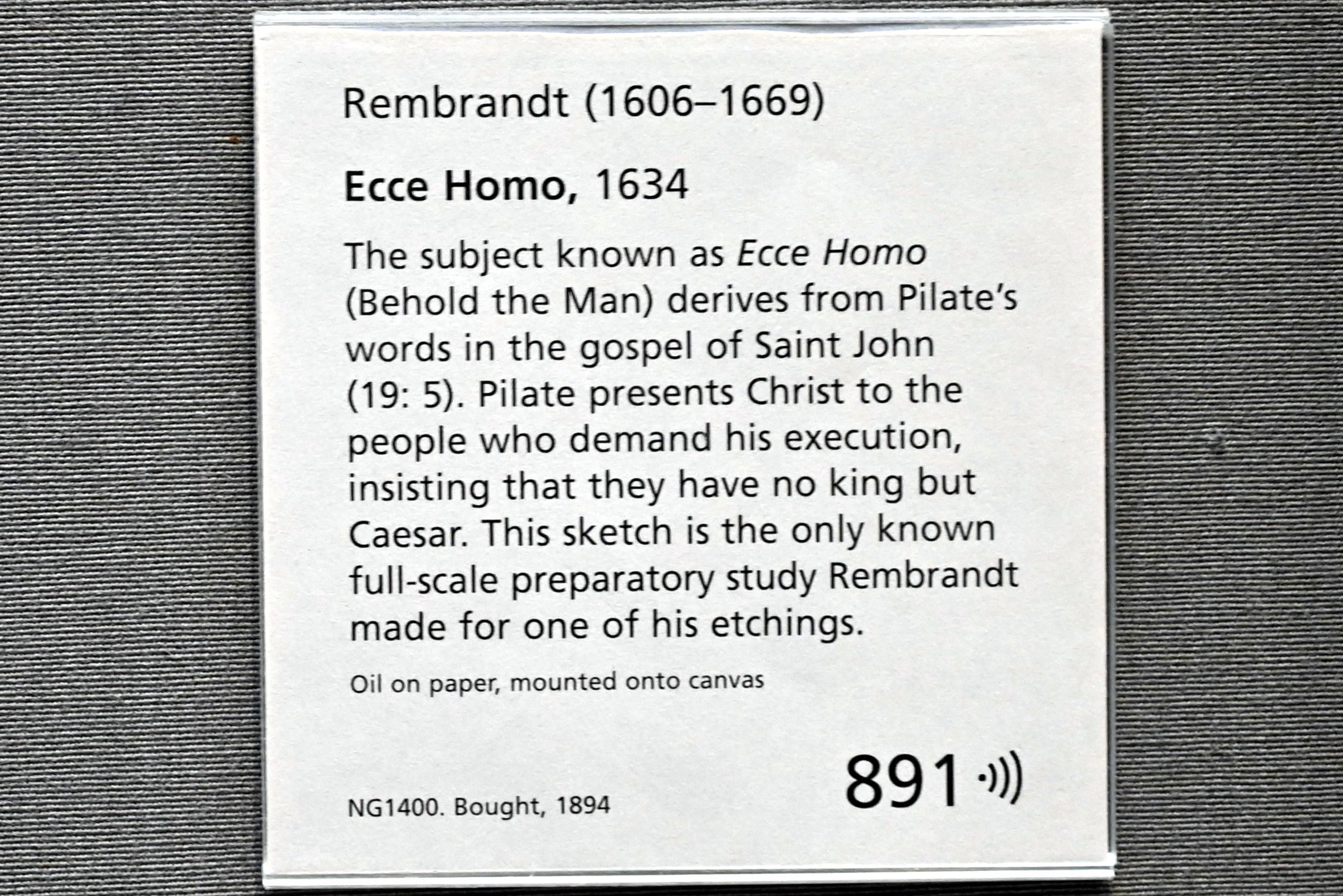 Rembrandt (Rembrandt Harmenszoon van Rijn) (1627–1669), Ecce Homo, London, National Gallery, Saal 22, 1634, Bild 2/2