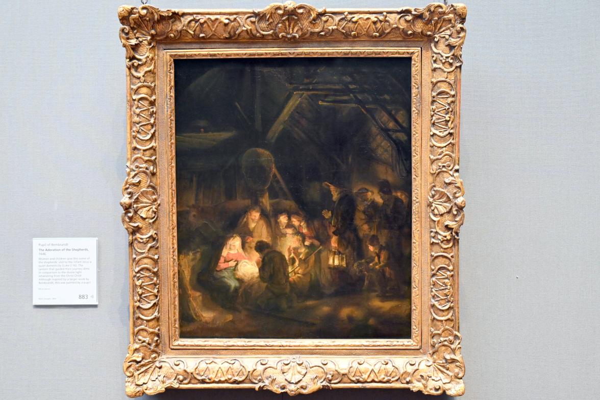 Rembrandt (Nachfolger) (1629–1669), Anbetung der Hirten, London, National Gallery, Saal 22, 1646